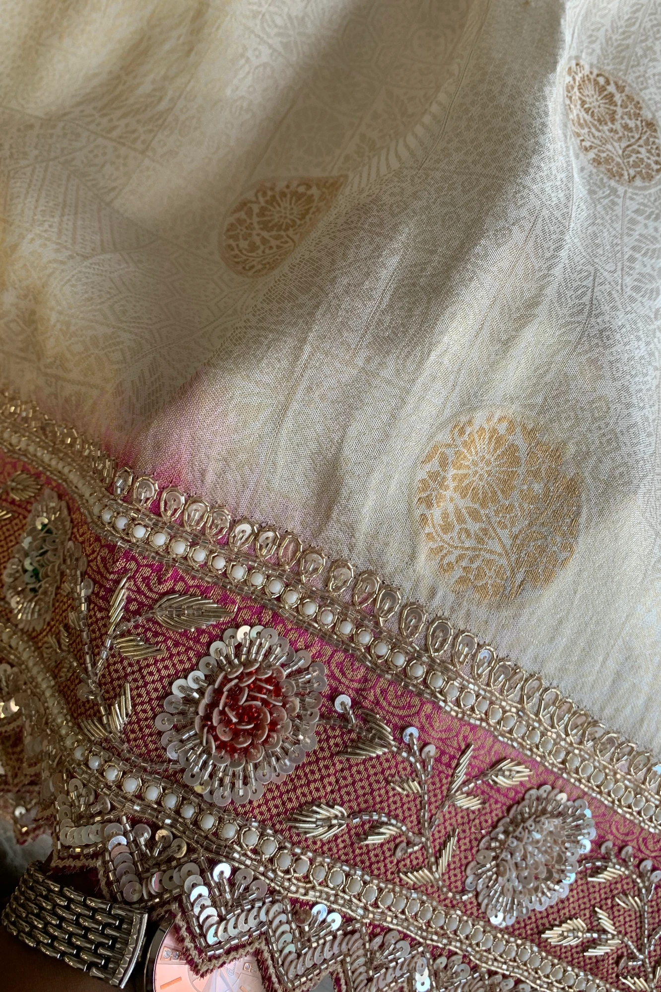 Ivory & Pink Banarasi Saree 5859 05