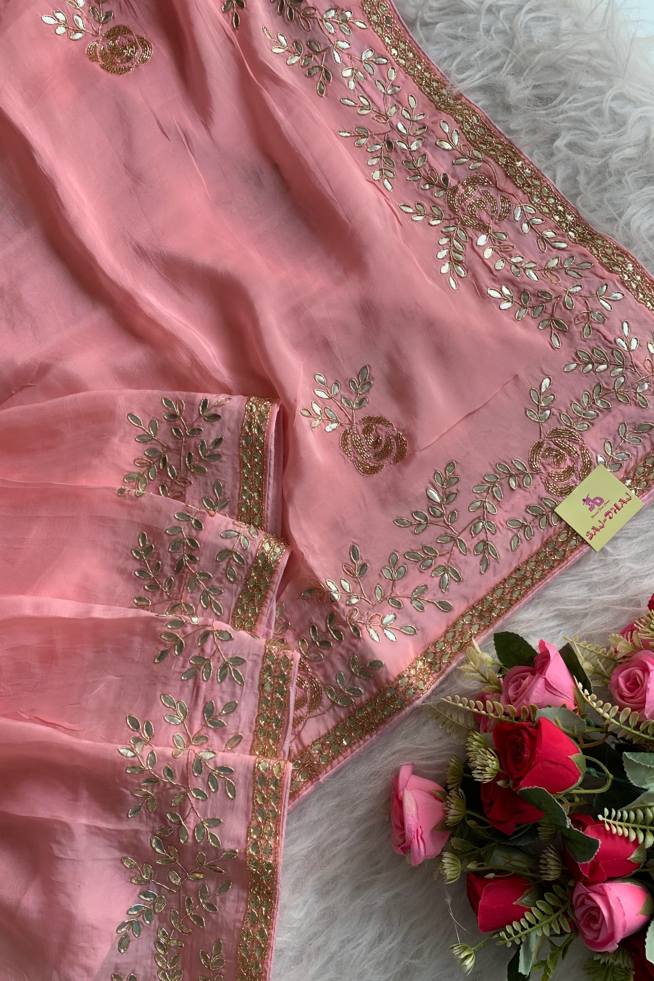 Baby Pink Habutai Silk Saree 5423 06