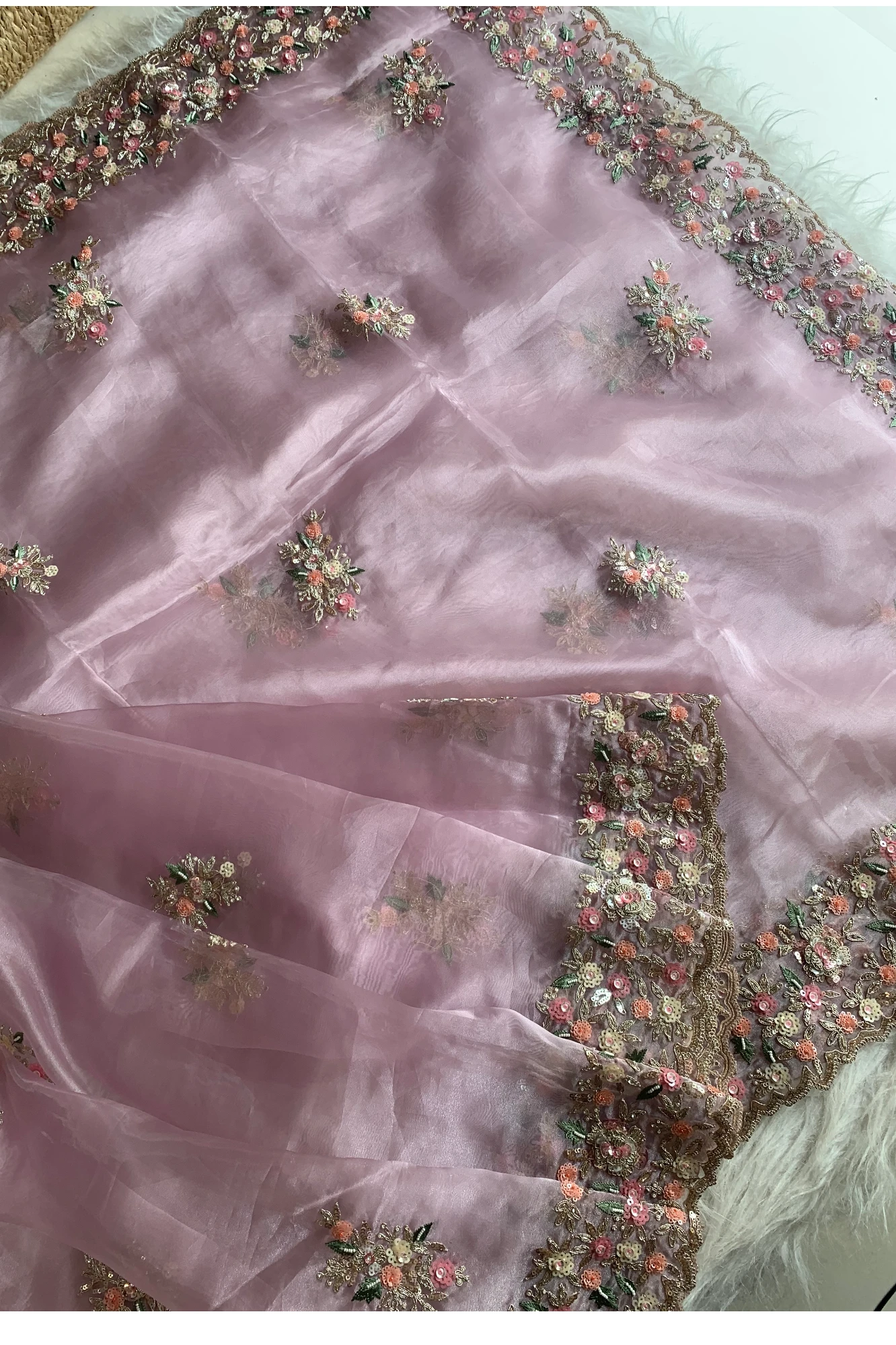 Light Pink Glass Organza Saree With 3d Sequin Work  5626 01