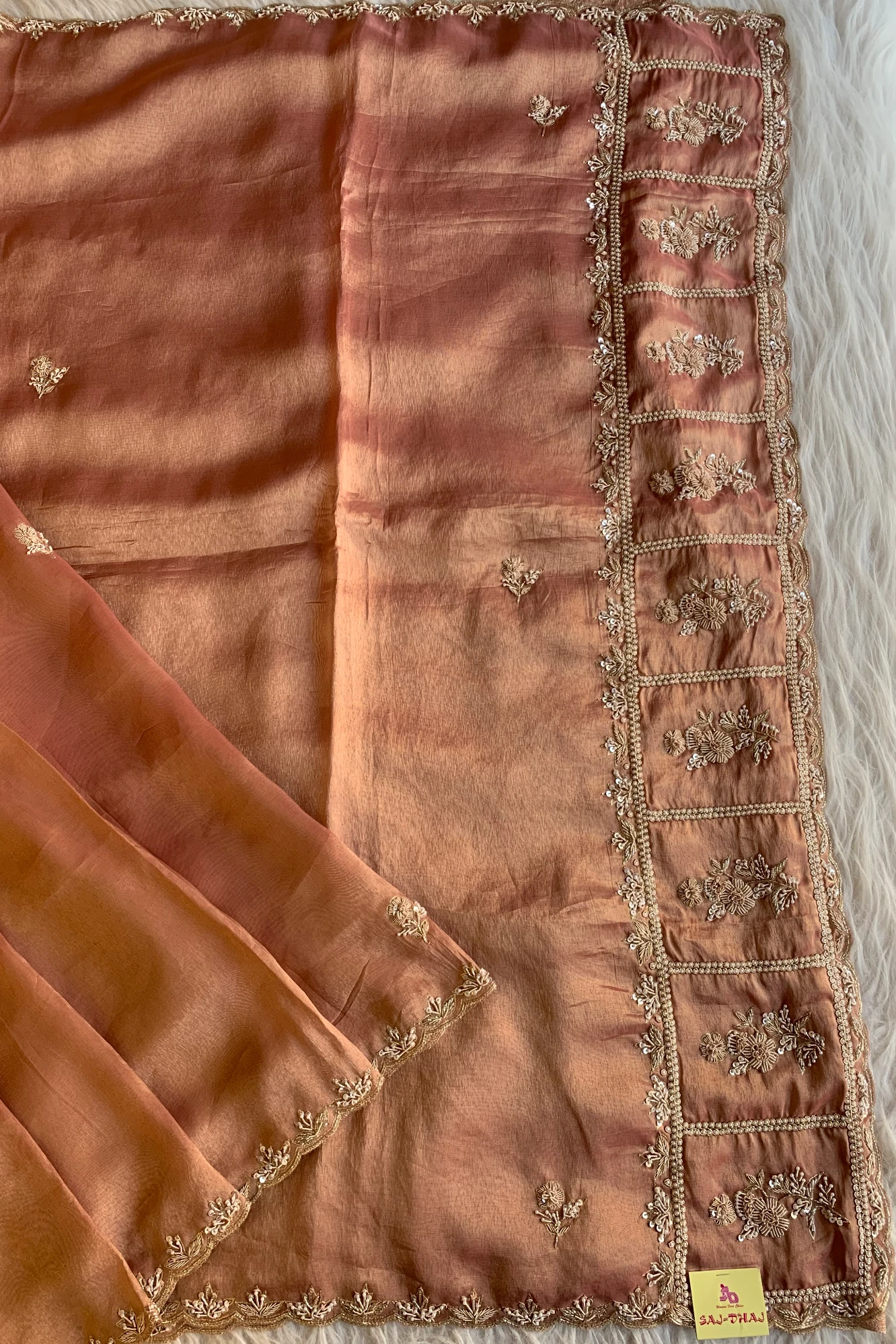 Brick Embellished Tissue Saree 5764 17