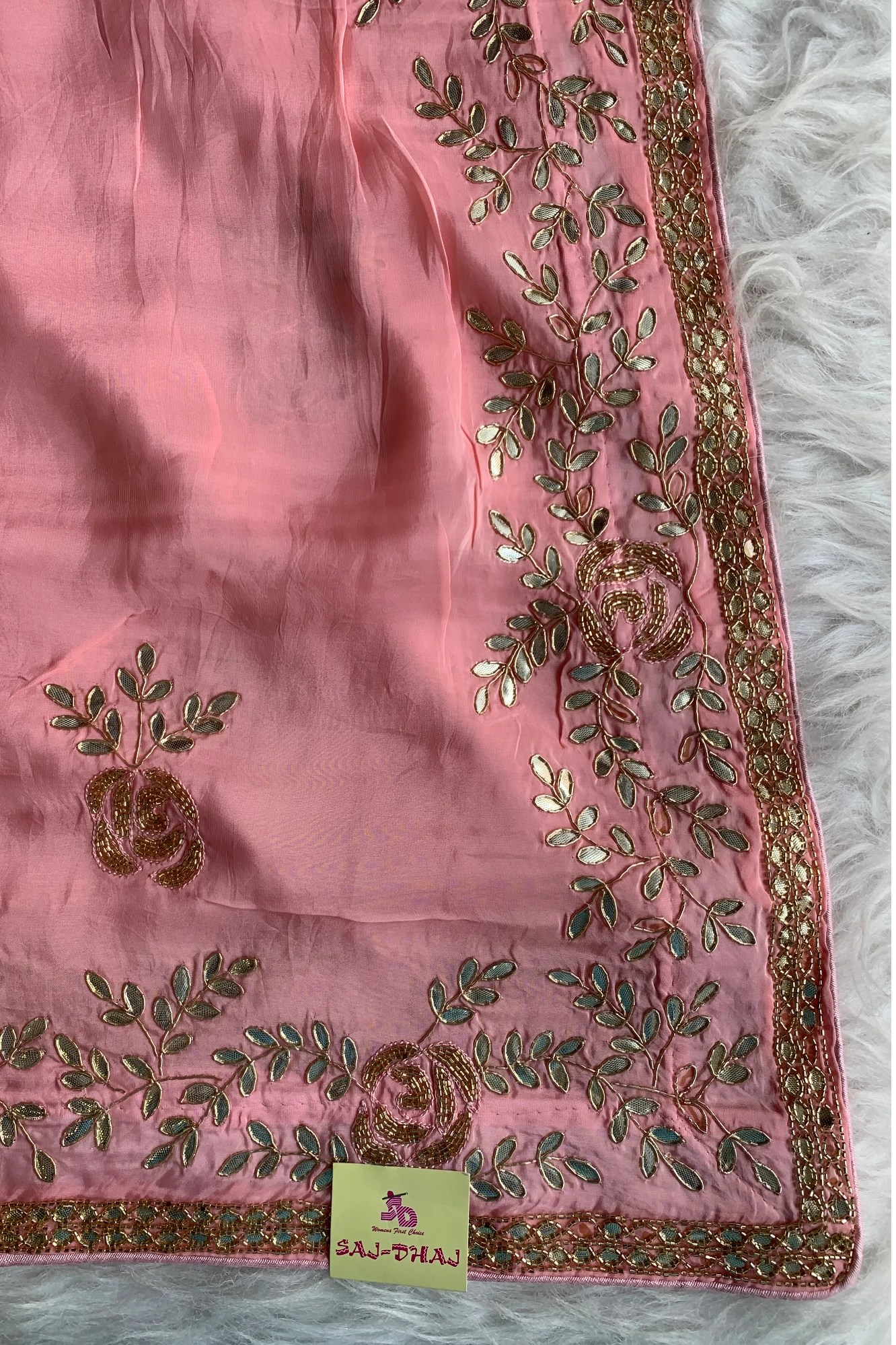 Baby Pink Habutai Silk Saree 5423 06