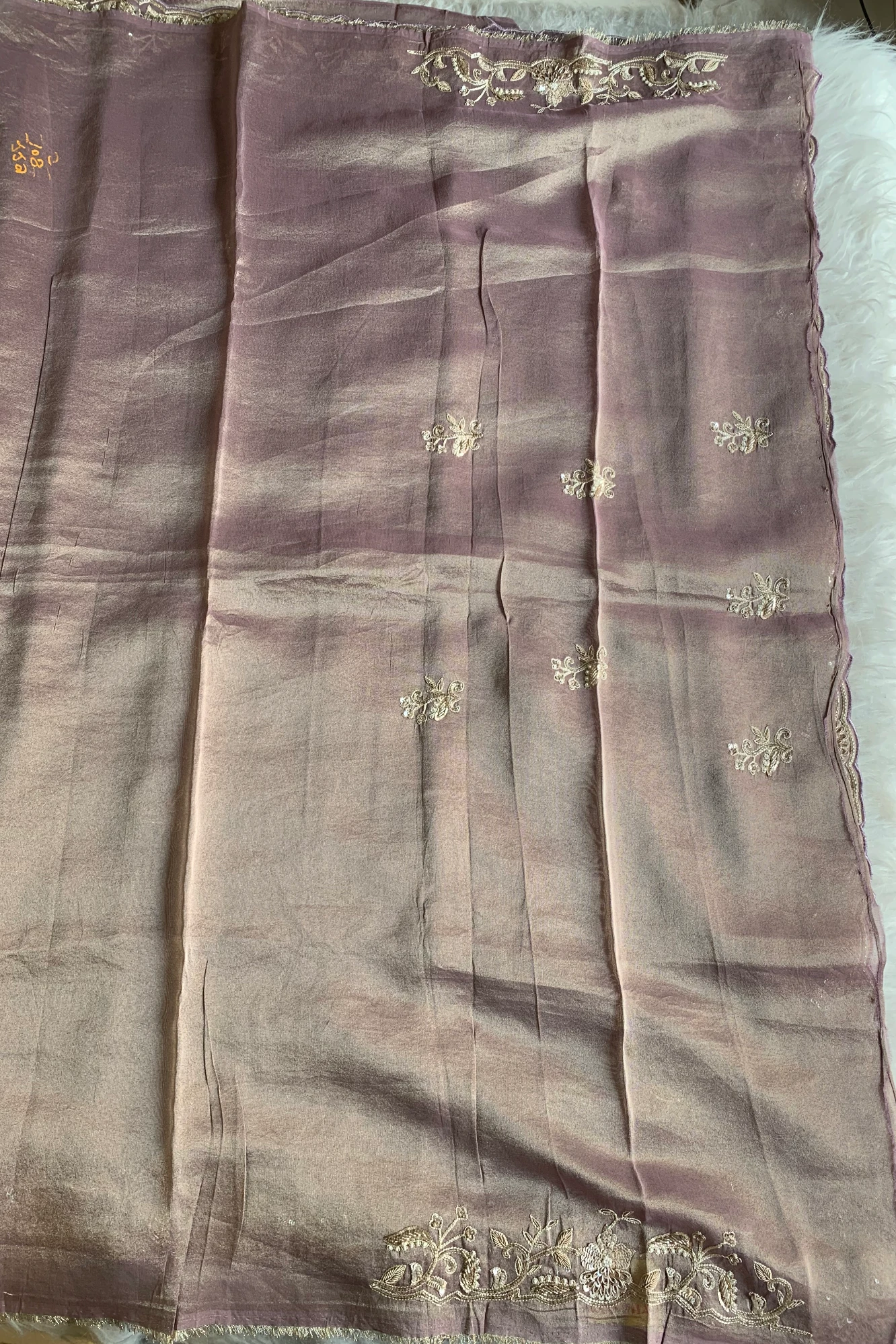 Light Lilac Embellished Tissue Saree 5640 08