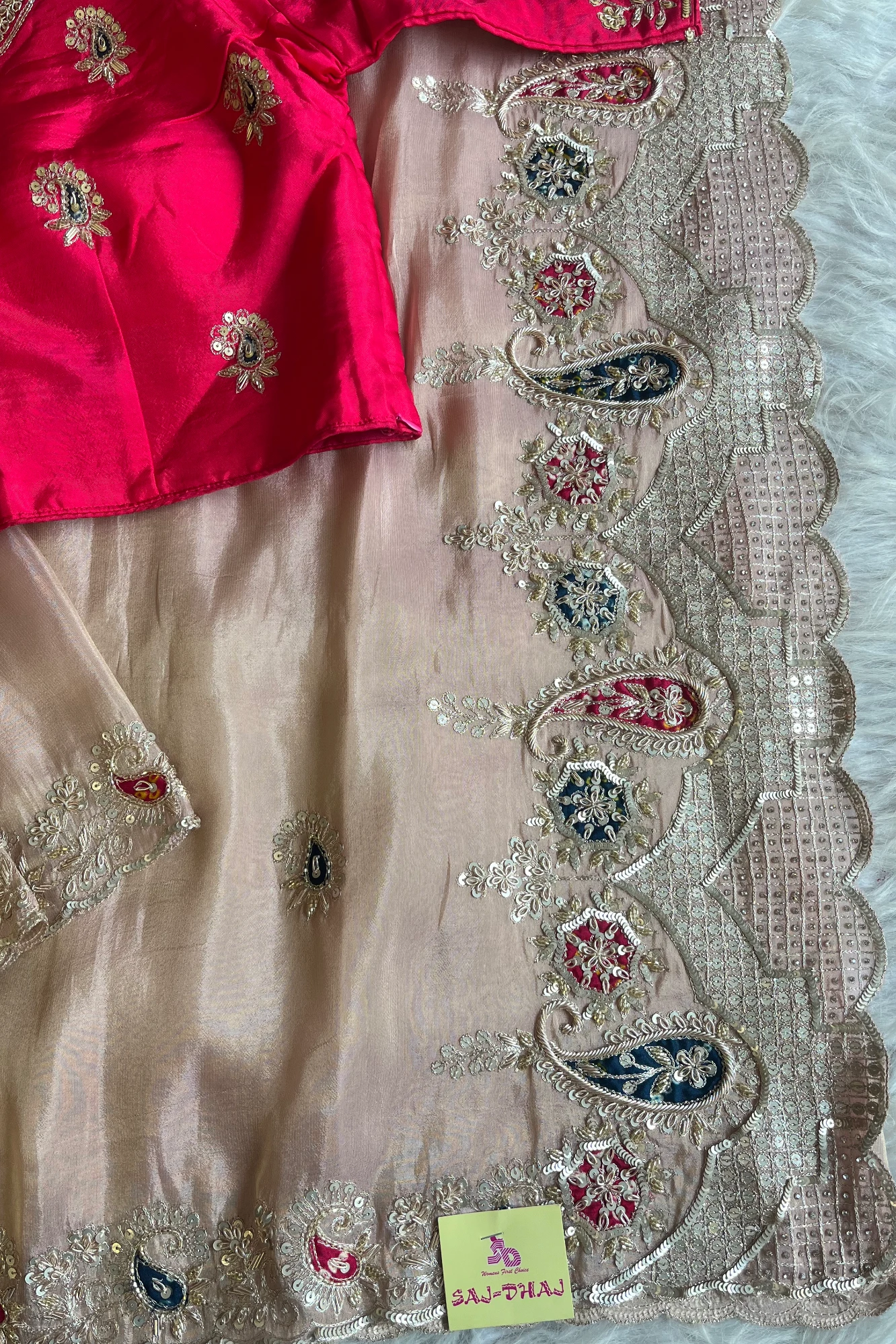 Blush Pink Tissue Saree with Heavy Pallu - Pre Stitched Blouse 5359 06