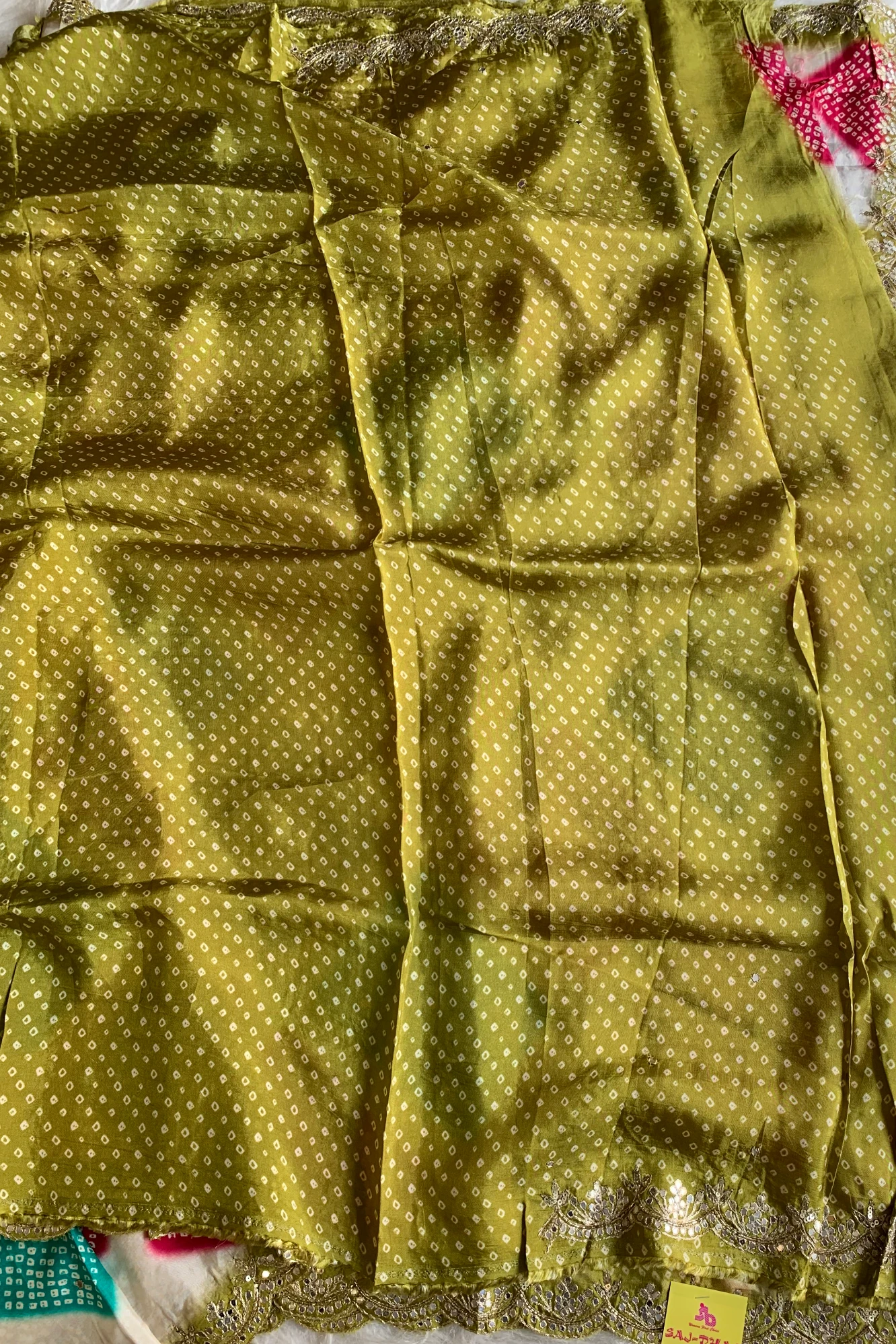 Multicolor Russian Silk Saree with Green Border 5755 04