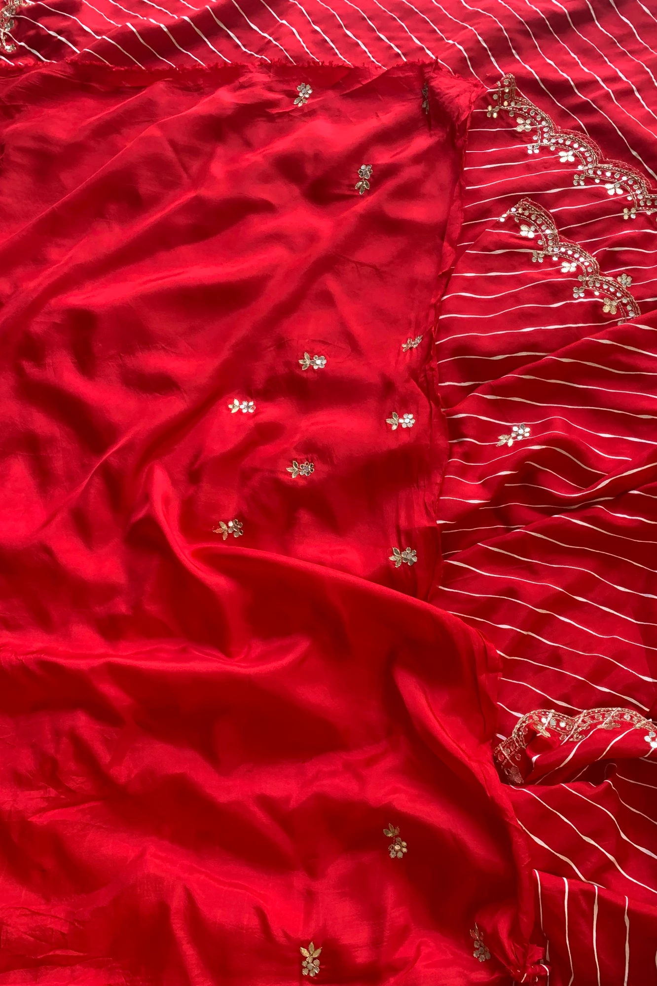 Red Leheriya Russian Silk Saree with Gota Patti 5846 06