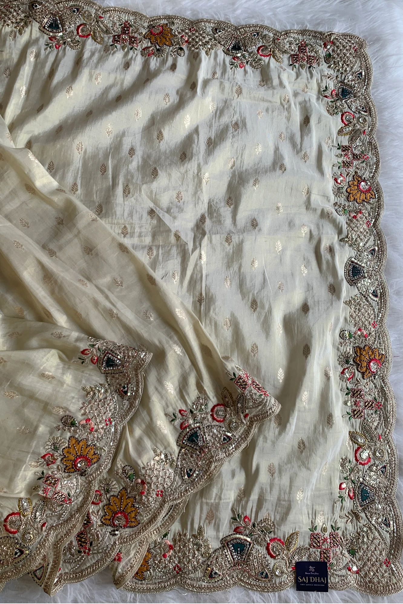 Ivory Tissue Banarasi Butti Saree 5786 02