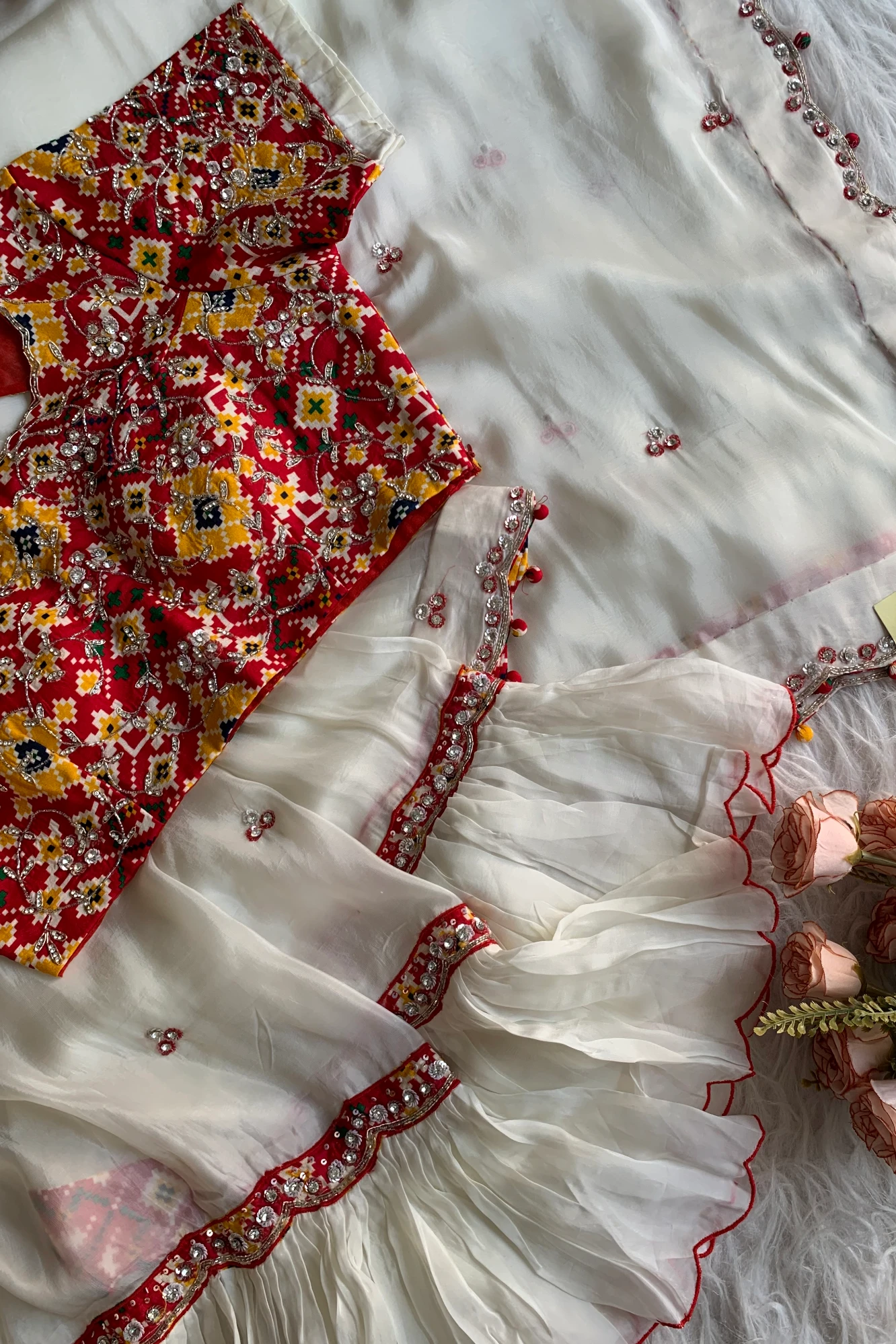 White Pleated Habutai Silk Saree 5001 01