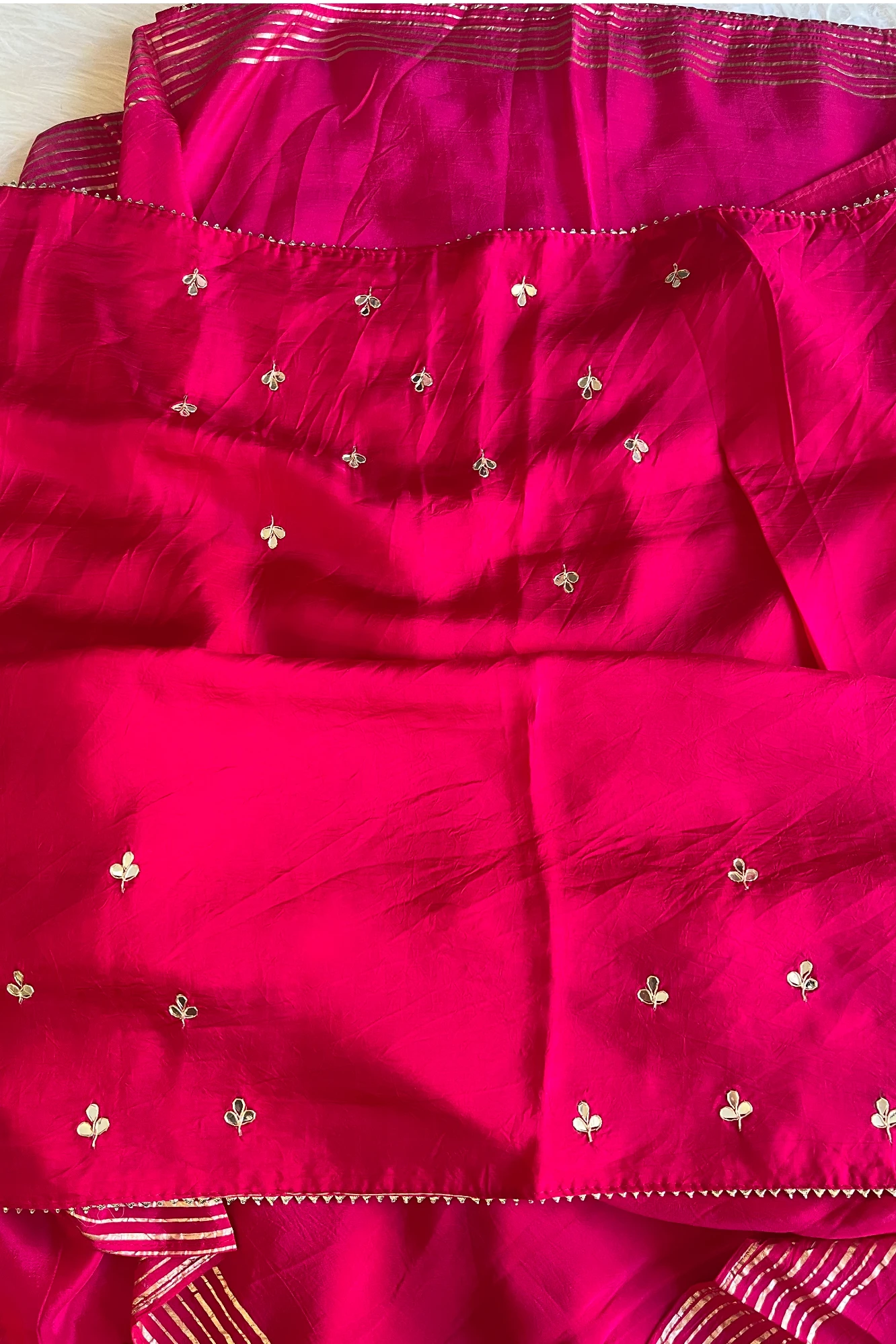 Habutai Silk Saree with Pearl Cutdana Buttis & Banarasi Border  | Matching Blouse 5440 01 (Pink)