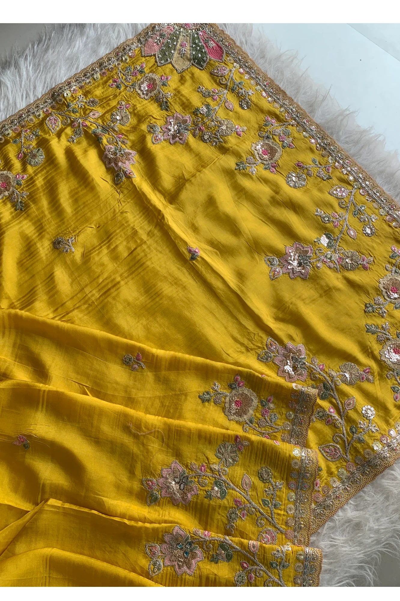 Yellow Saree with Multicolour Embroidery 5786 01