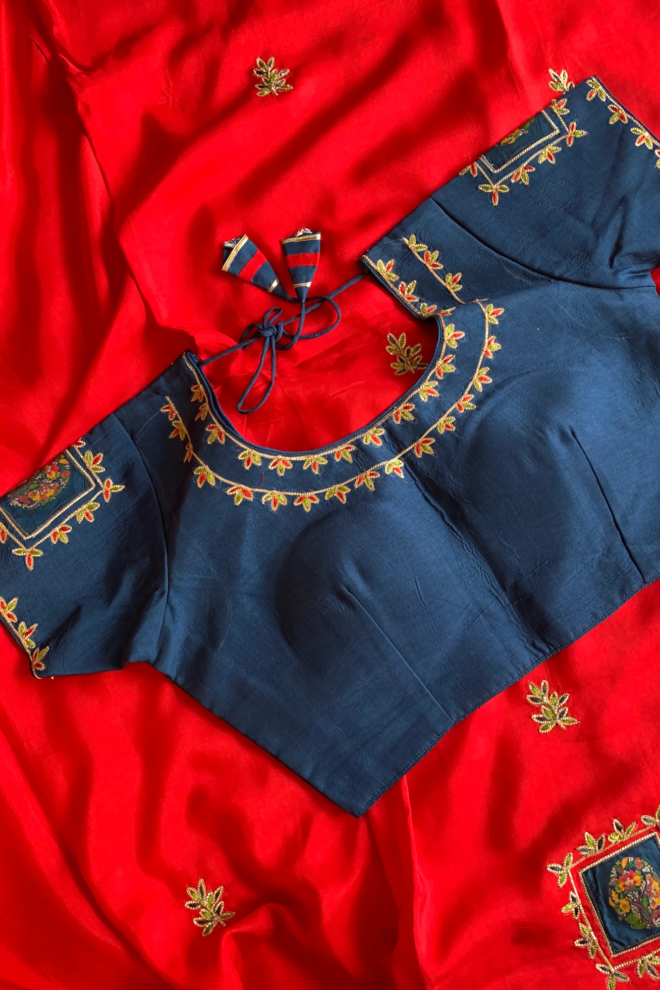 Red Appliqué Russian Silk Saree 4267 02