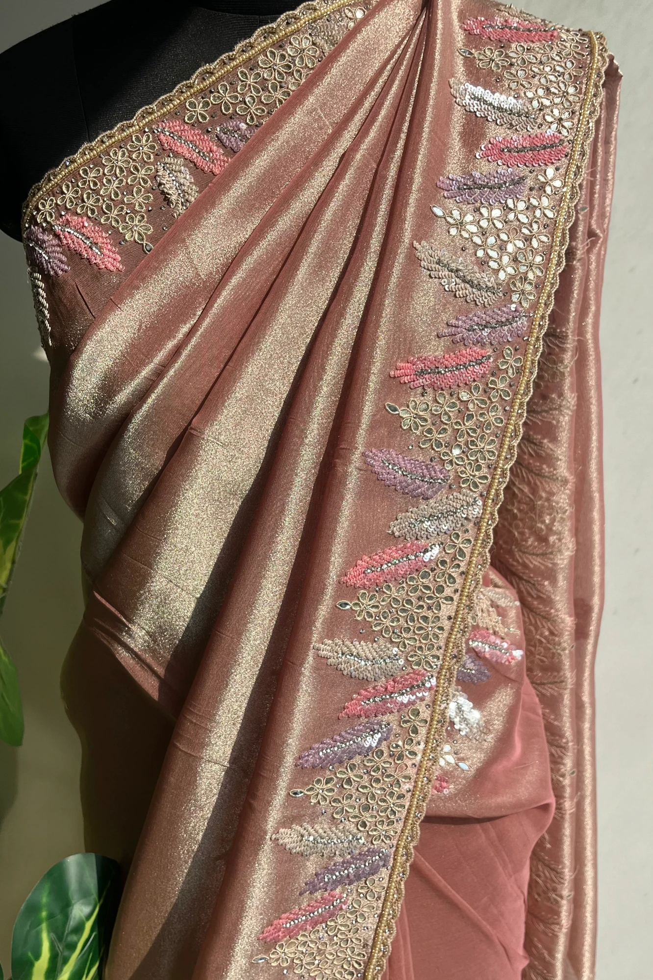 Rose Gold Designer Tissue Saree 5518 11