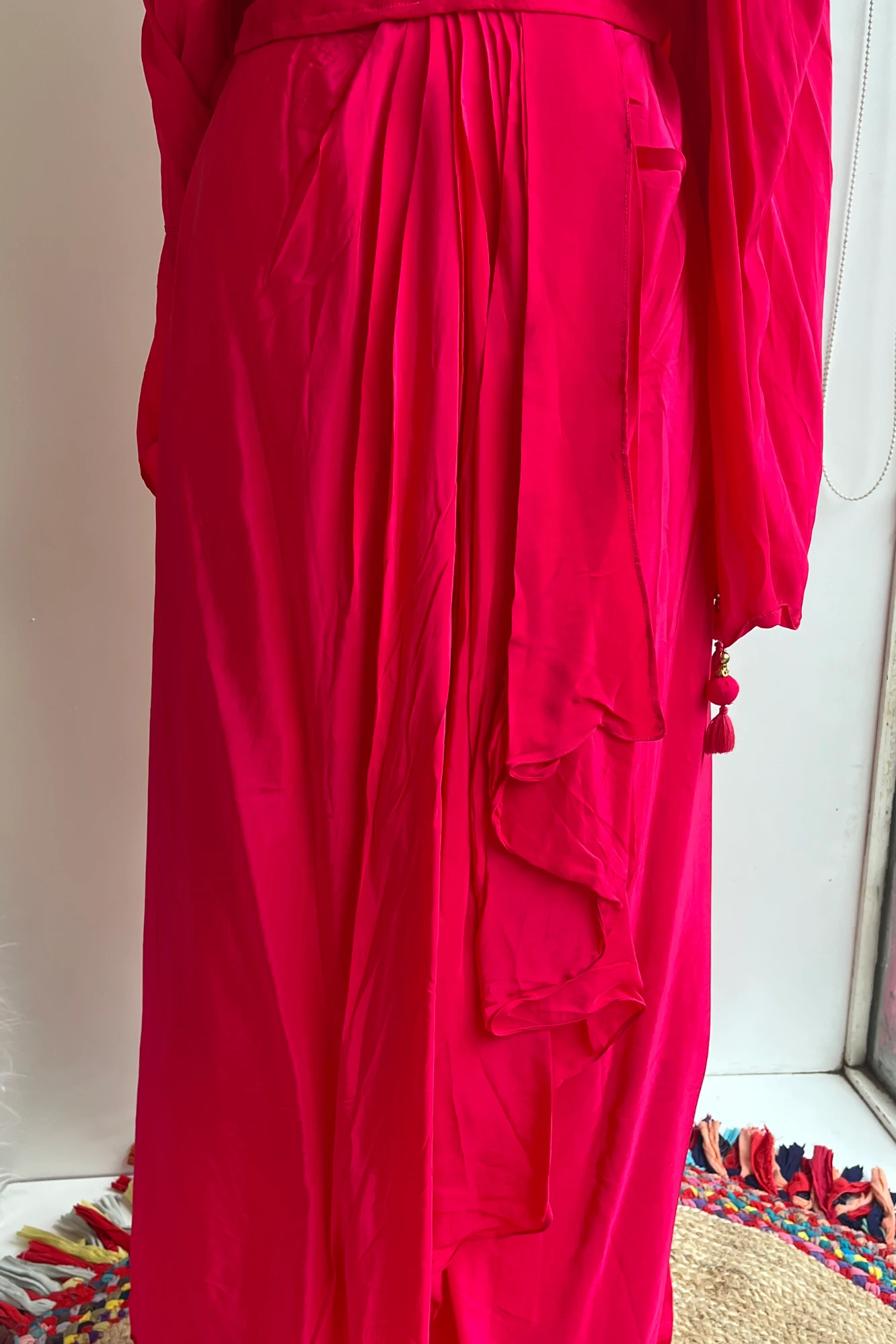 Hot Pink Designer Cowl Skirt Set with Zardosi & Thread Work 5336 01 (40)