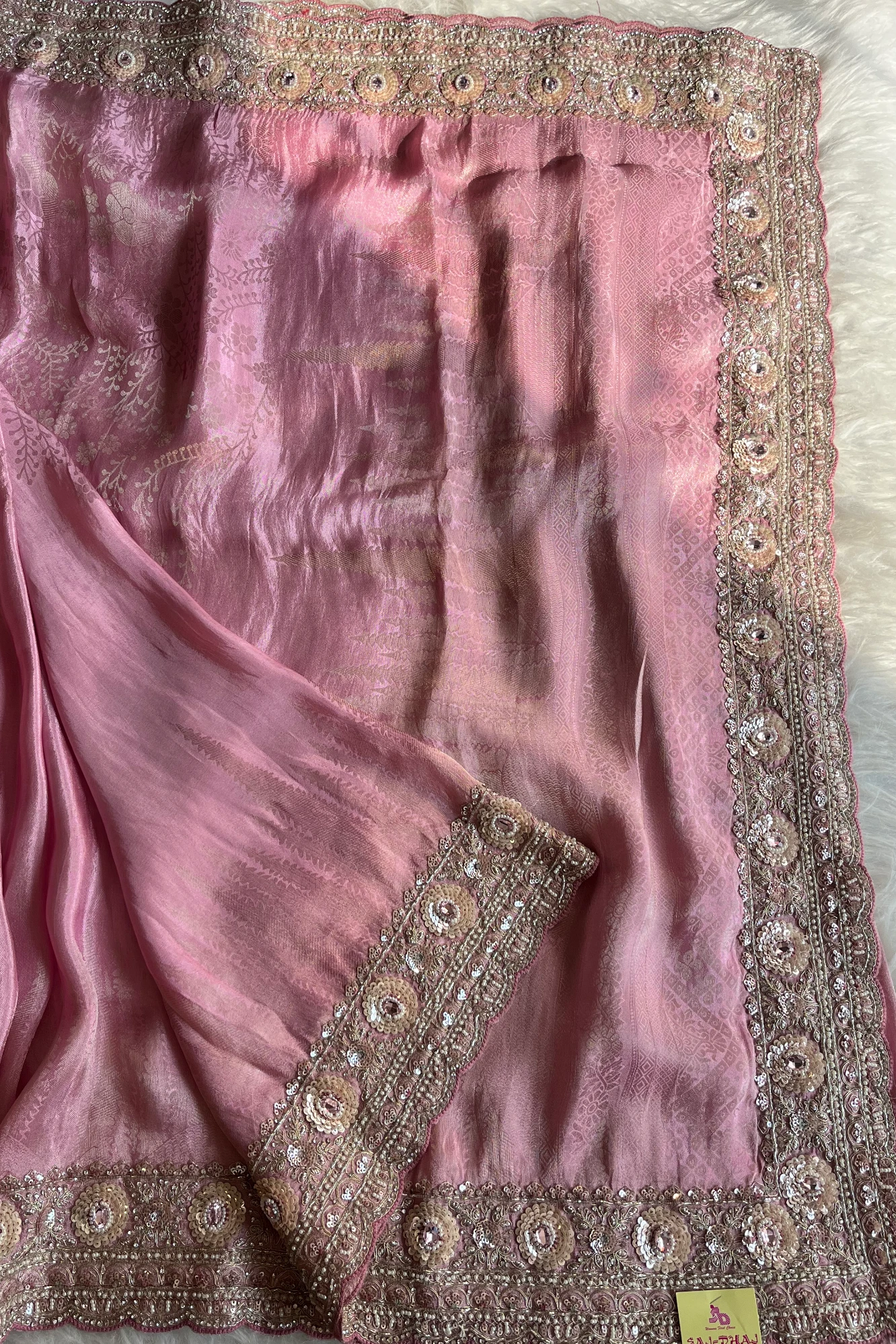 Baby Pink Banarasi Saree with Intricate Work 5662 03