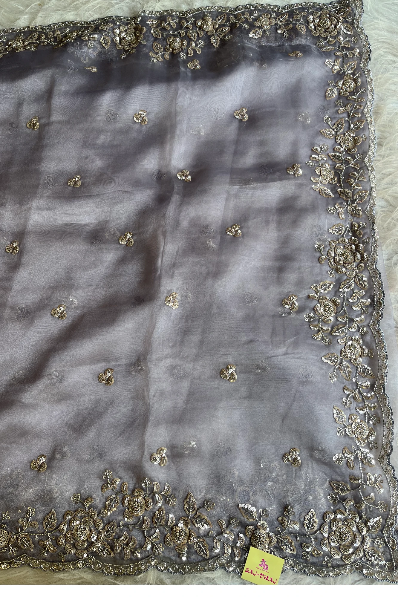 Tissue Organza Saree with  Sequin, Cutdana Work & Beads Scallop Border 5426 02
