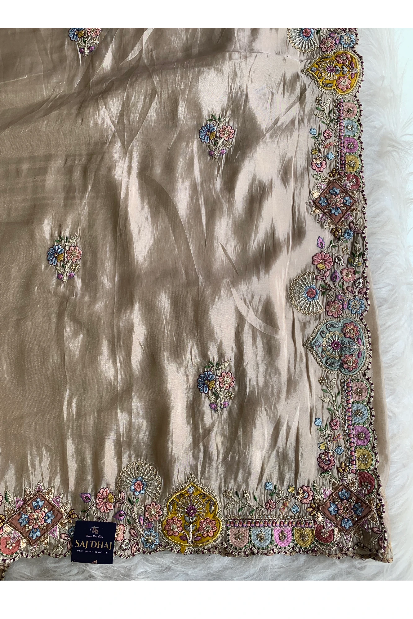Beige Multicolored work Saree 5786 04