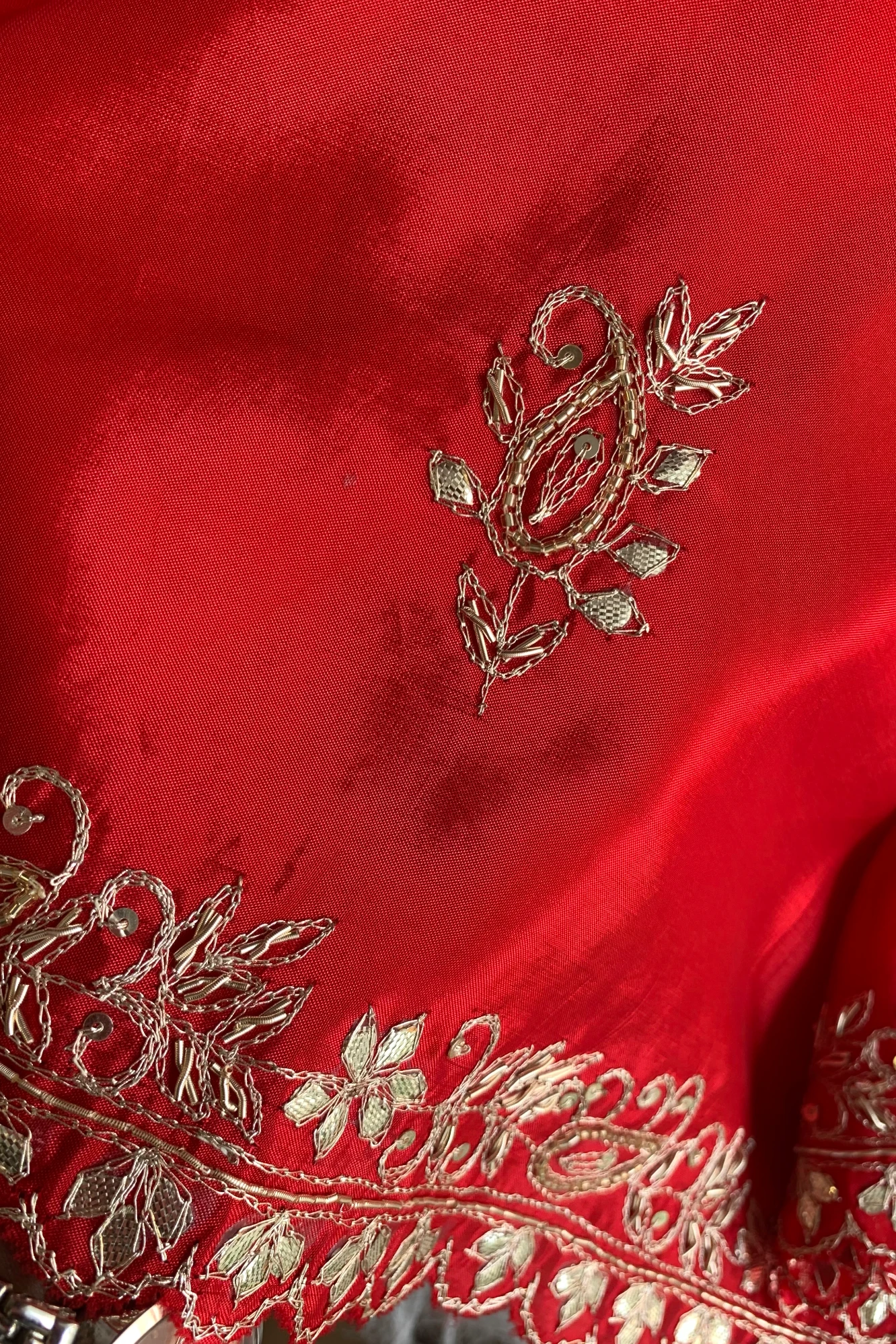 Red Habutai Silk Saree 5700 17