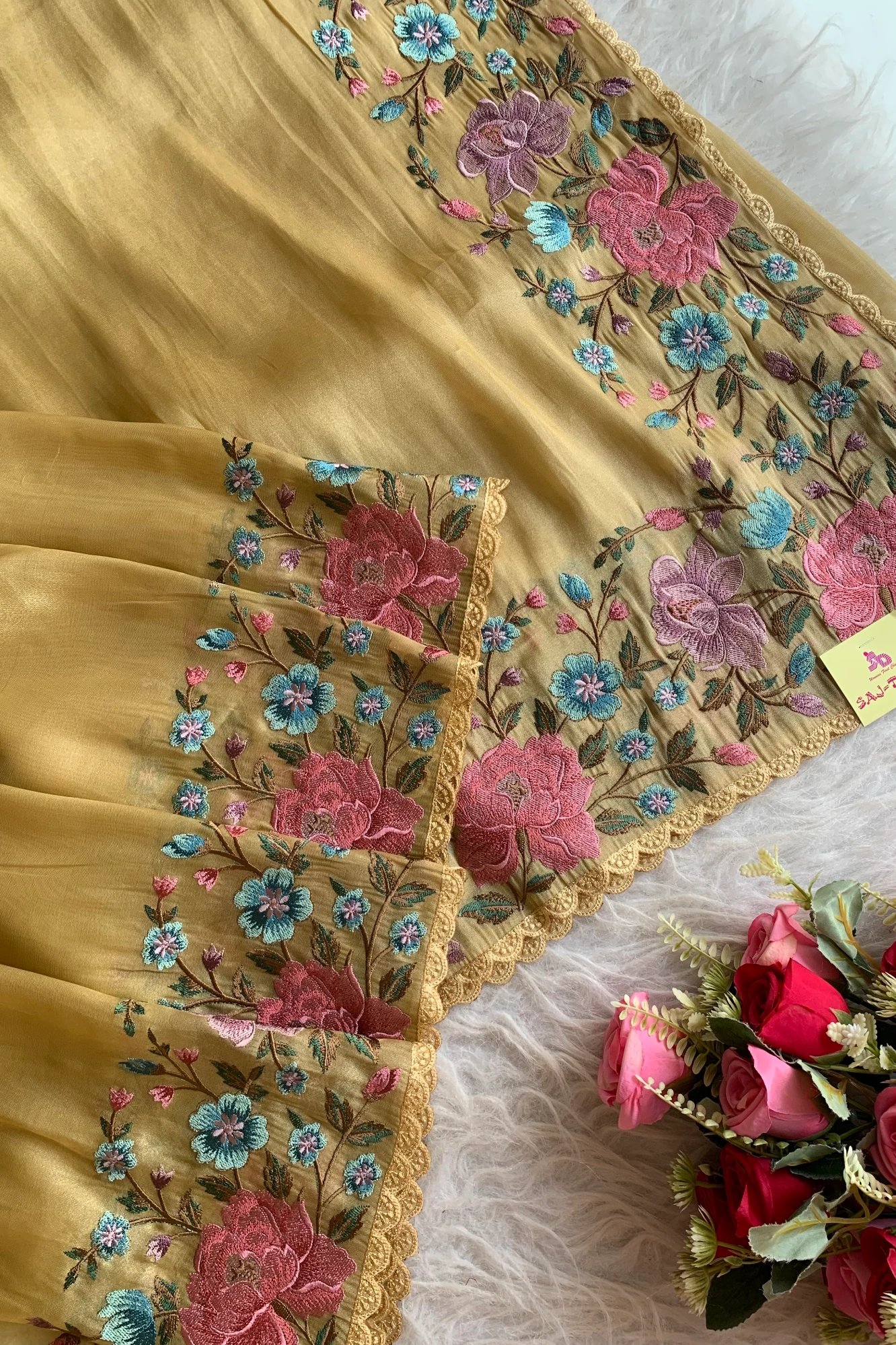 Mustard Yellow Tissue Organza Saree 5773 01