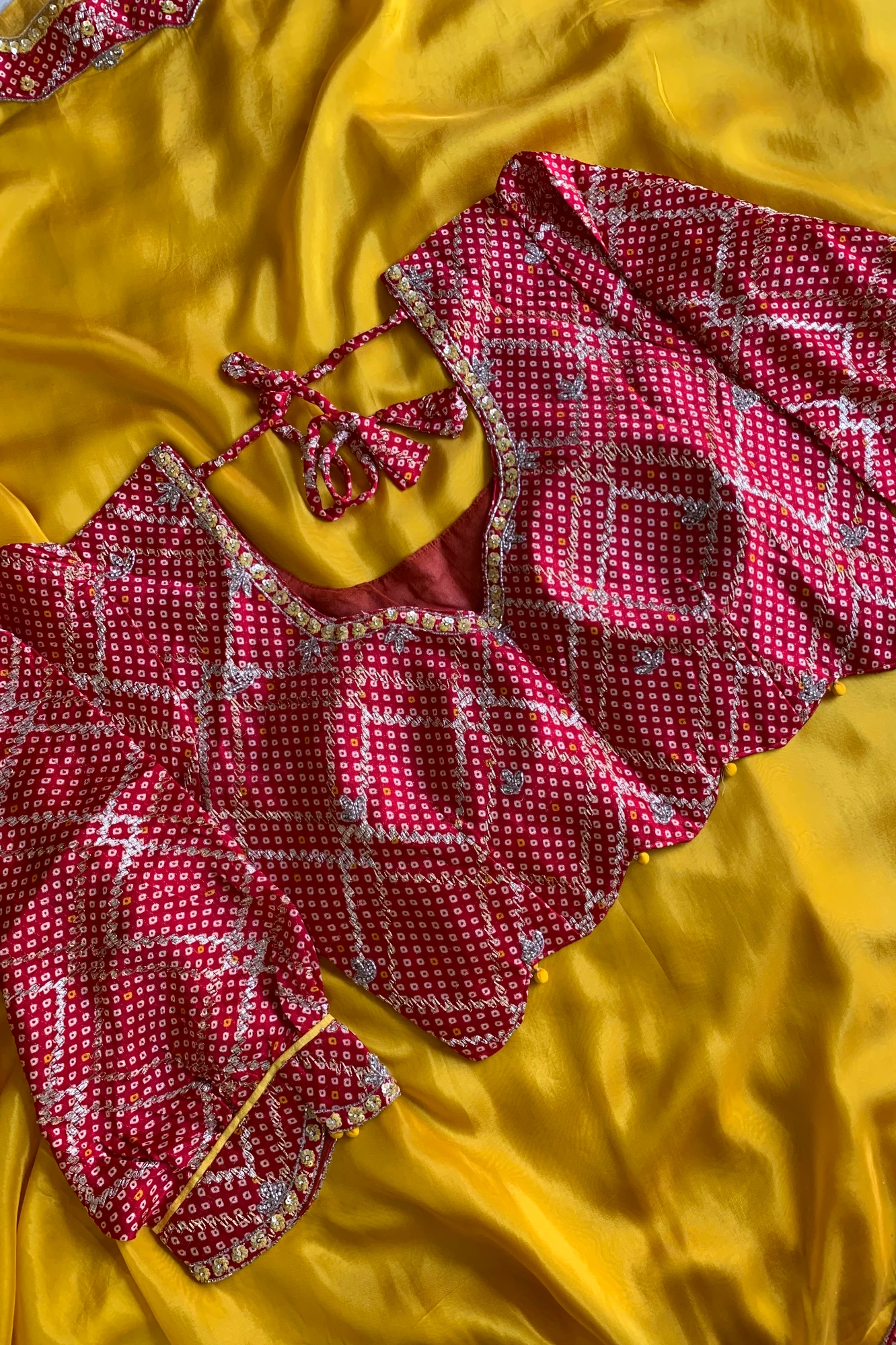 Yellow Habutai Silk Saree with Red Bandhej Border 5254 02