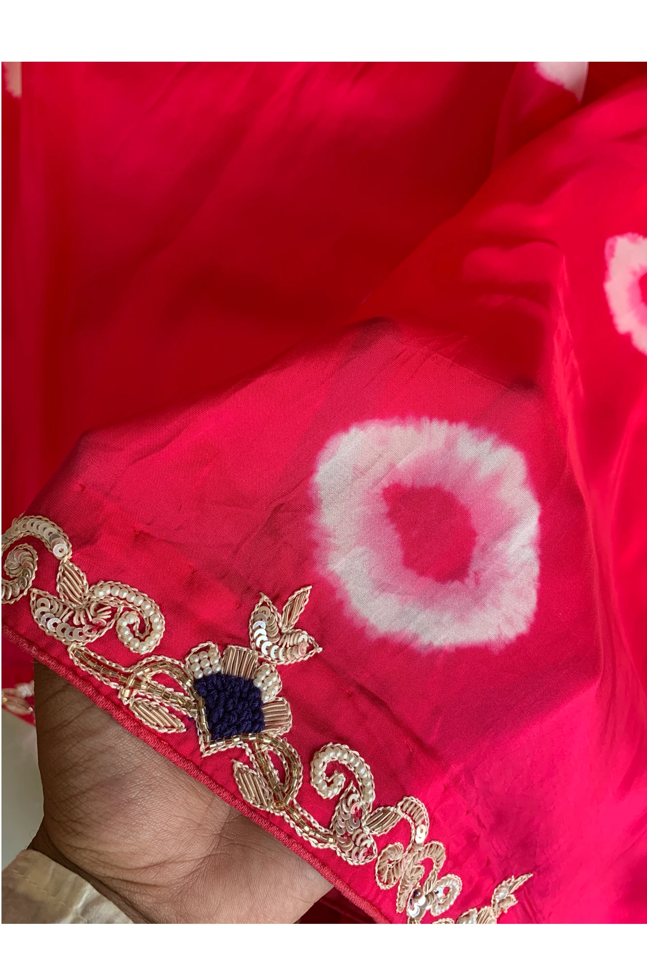 Rani Pink Habutai Silk Saree with Tie&Dye Design 5650 09
