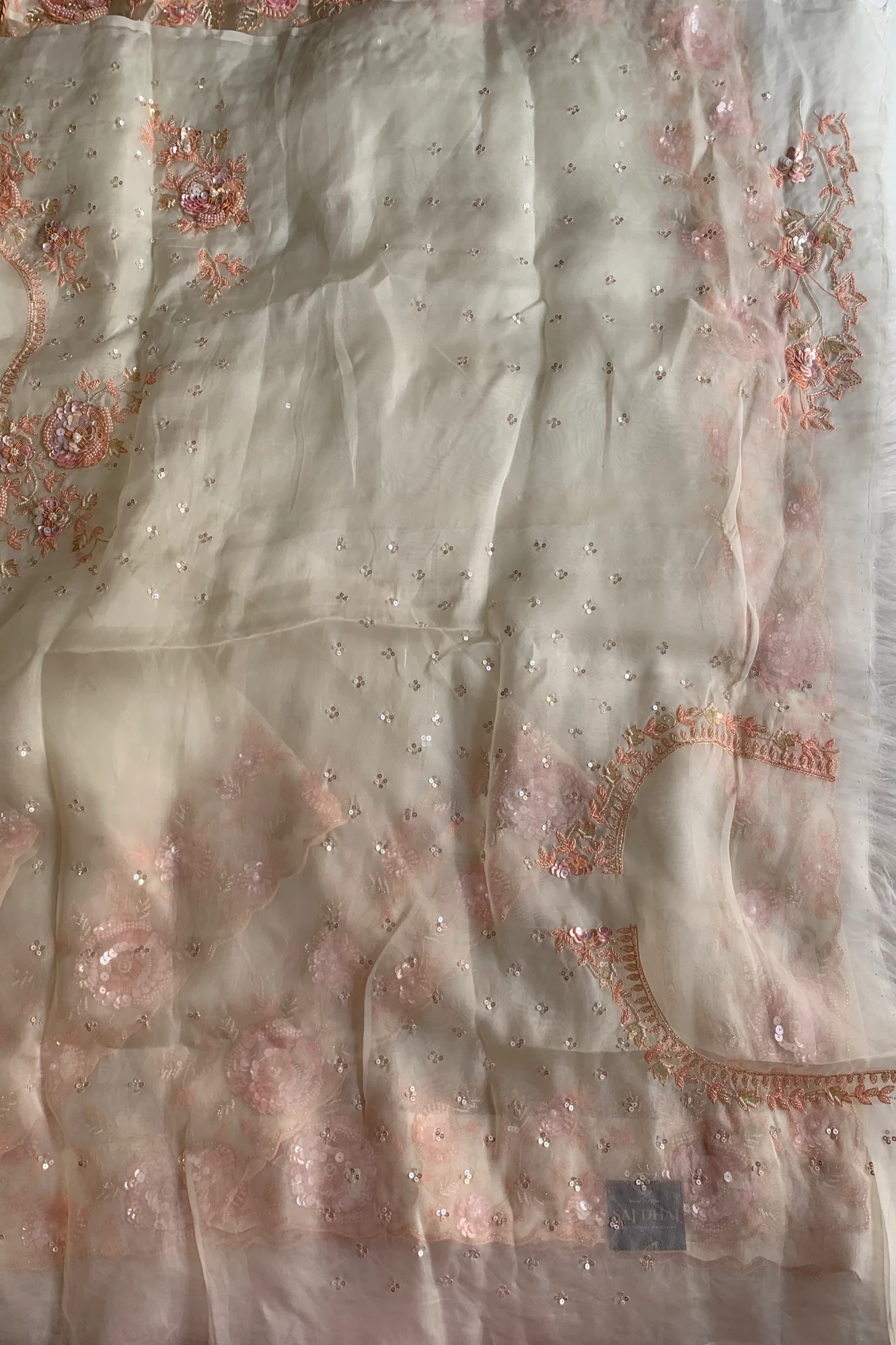 Ivory 3D Pure Silk Organza Saree 5850 08