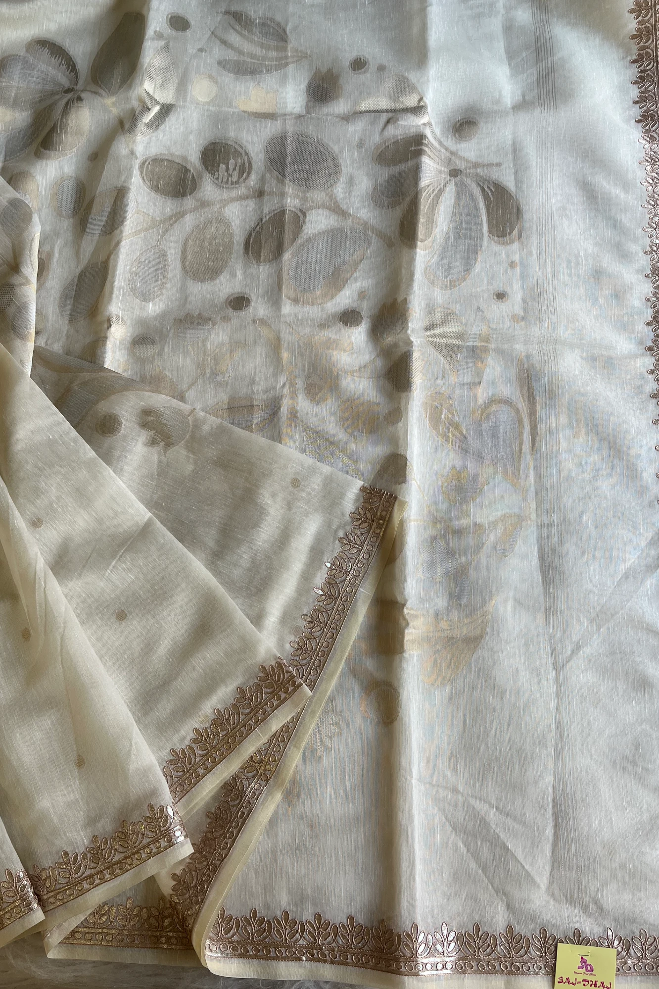 Off-White Khadi Cotton Saree with Gota Patti Embroidery 5470 03