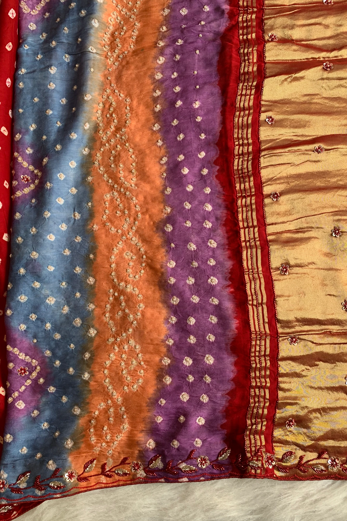 Maroon Bandhej Gajji Silk Saree with Multicolor Pallu 5313 02/01