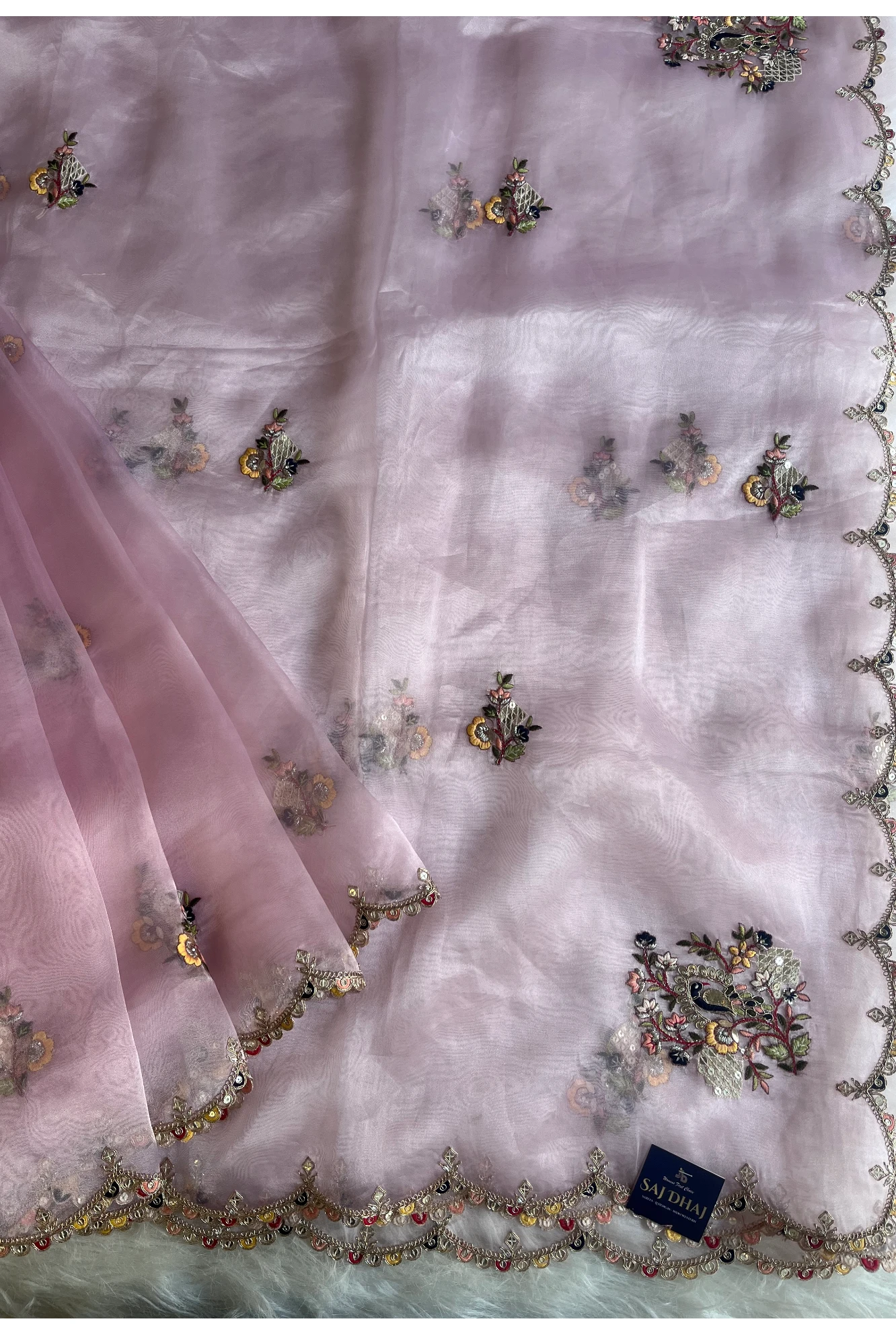 Baby Pink Reyana Organza Saree 5822 02
