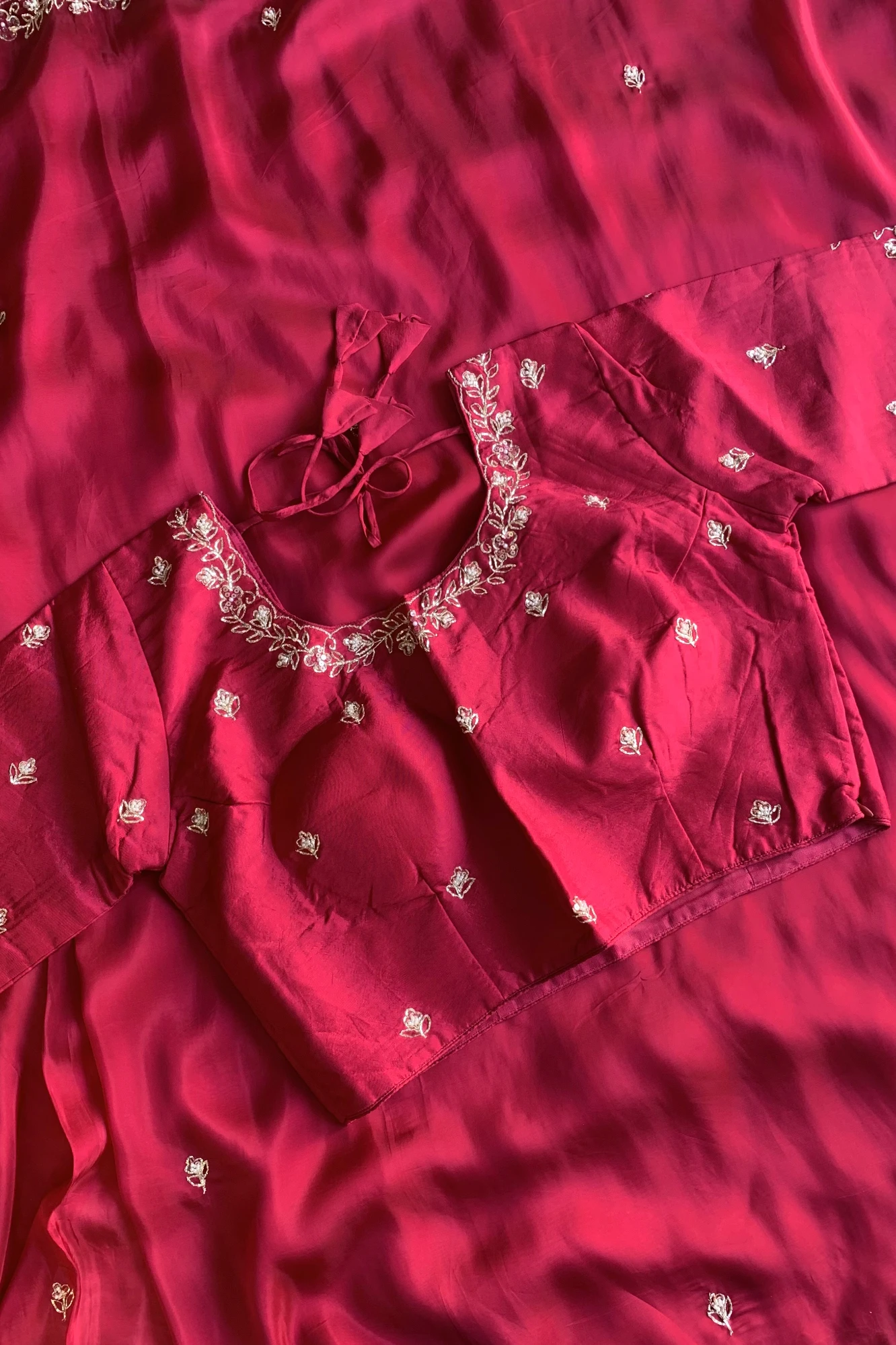 Dark Pink Embellished Habutai Silk Saree 5359 01