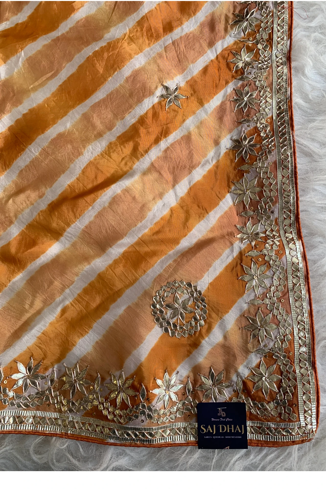 Orange Leheriya Russian Silk Saree 5825 05