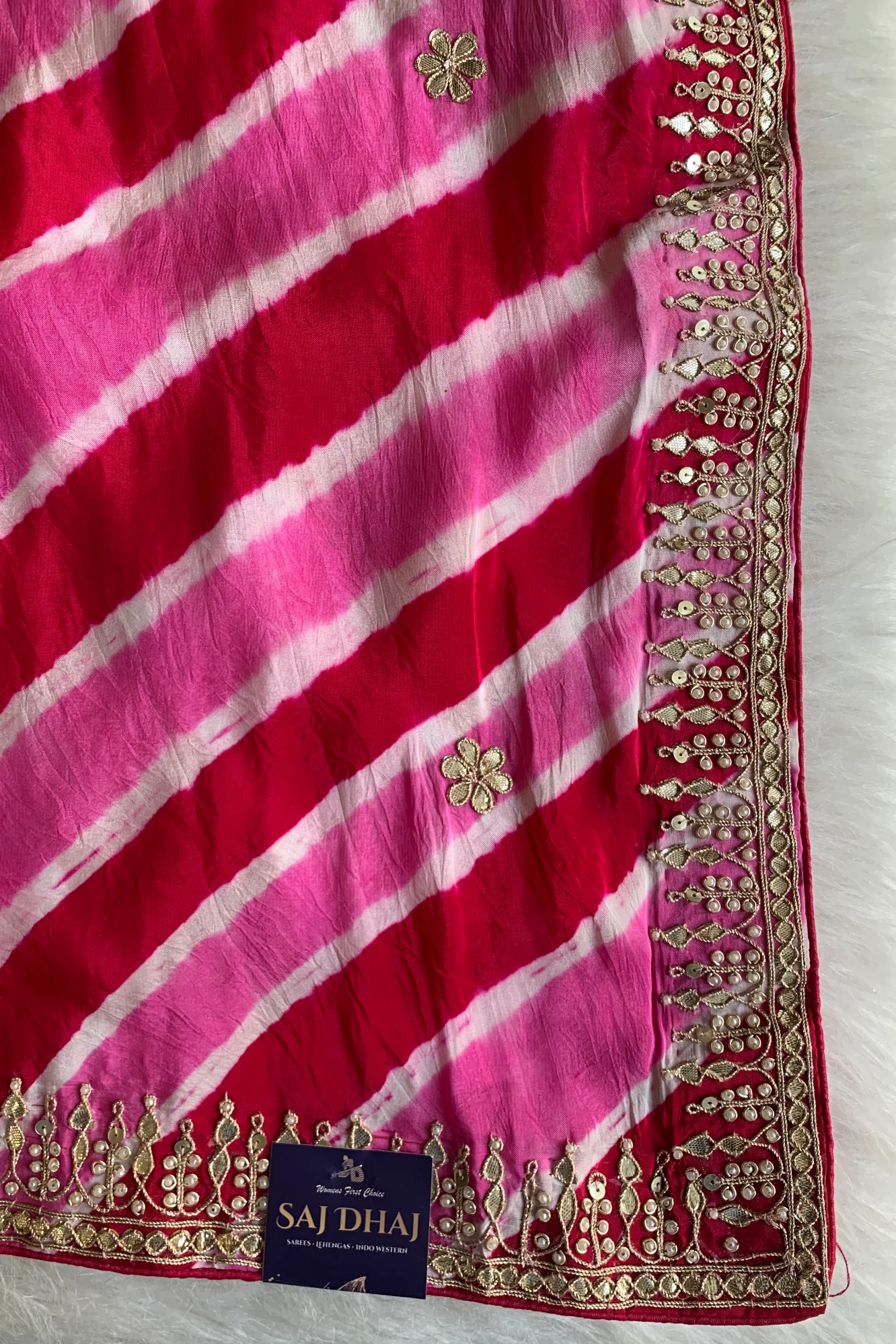 Pink Jaal Leheriya Habutai Silk Saree 5846 02