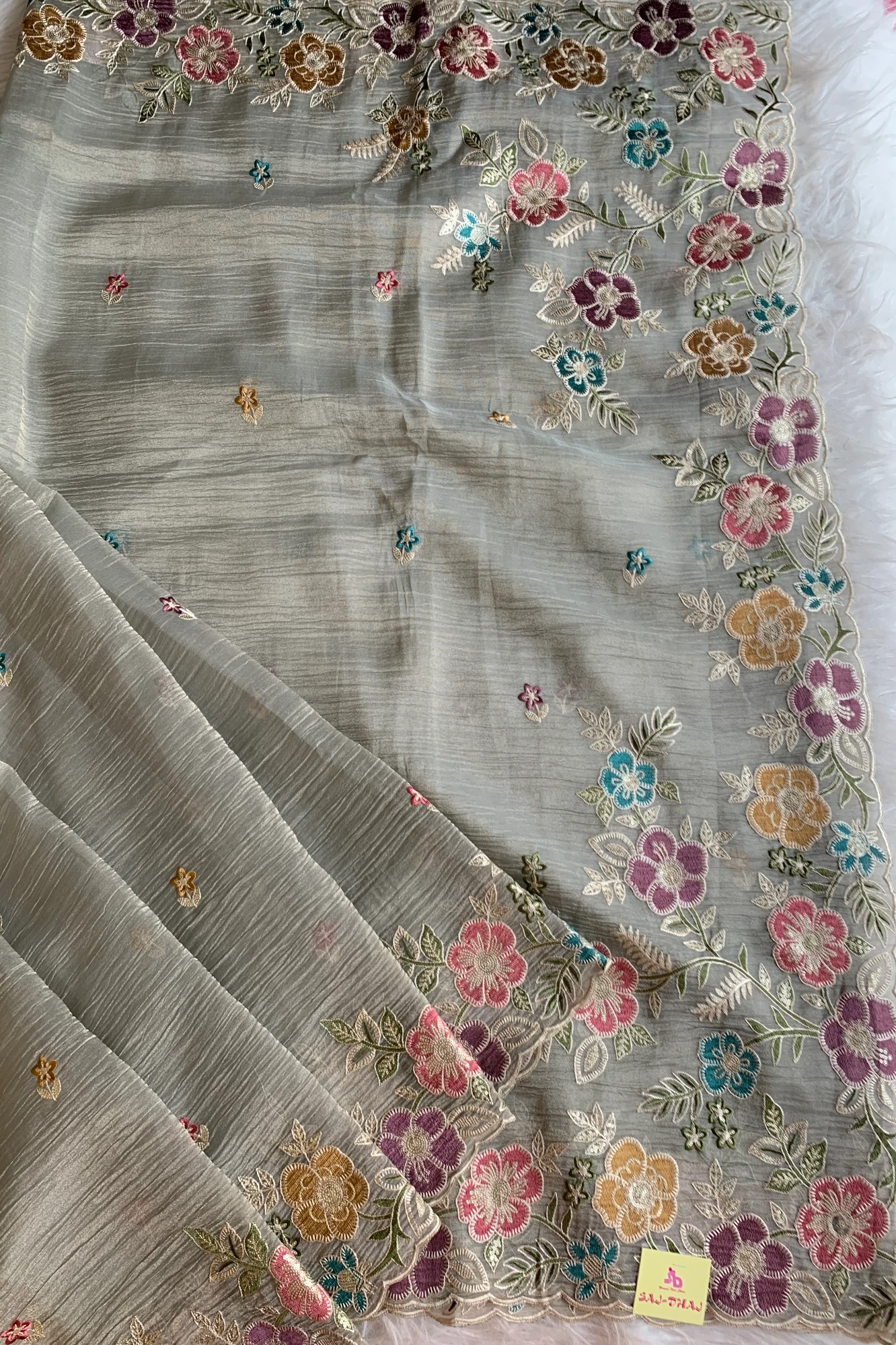 Ash Crush Tissue Organza Floral Saree 5773 04