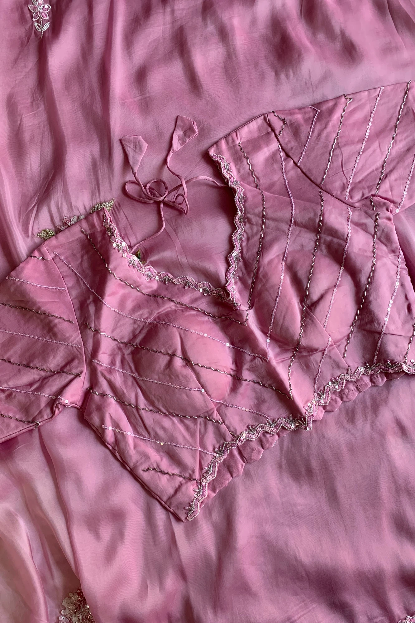 Baby Pink Floral Sequin Organza Saree 5651 24