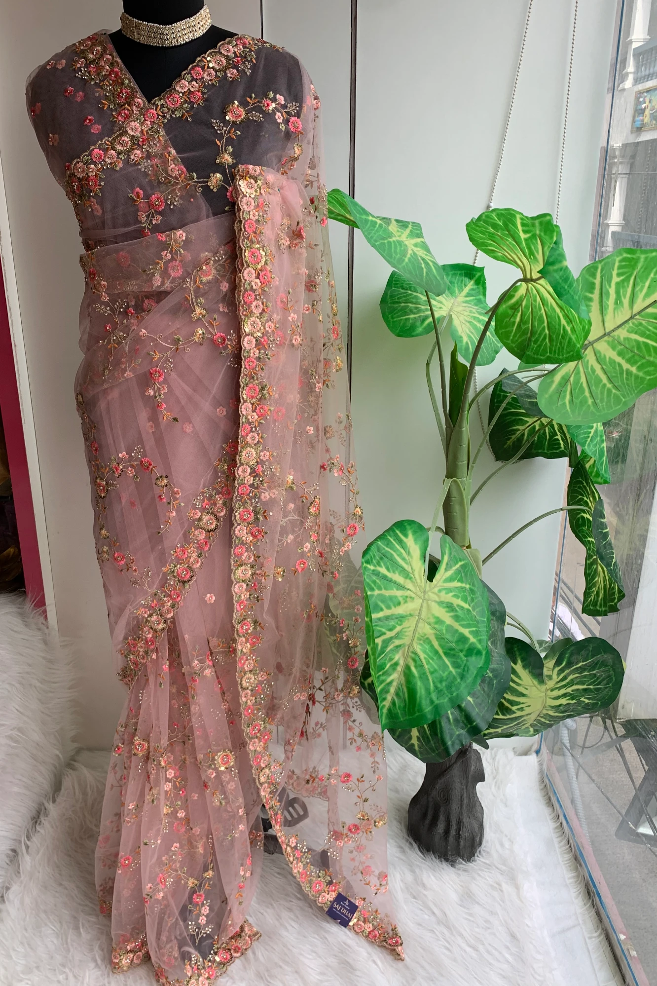 Elegant Net Jaal Saree - 5122 01 (PEACH)