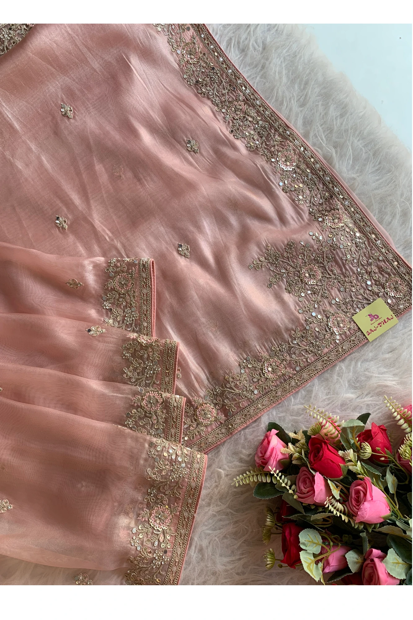 Peach Reyana Organza Saree 5777 04