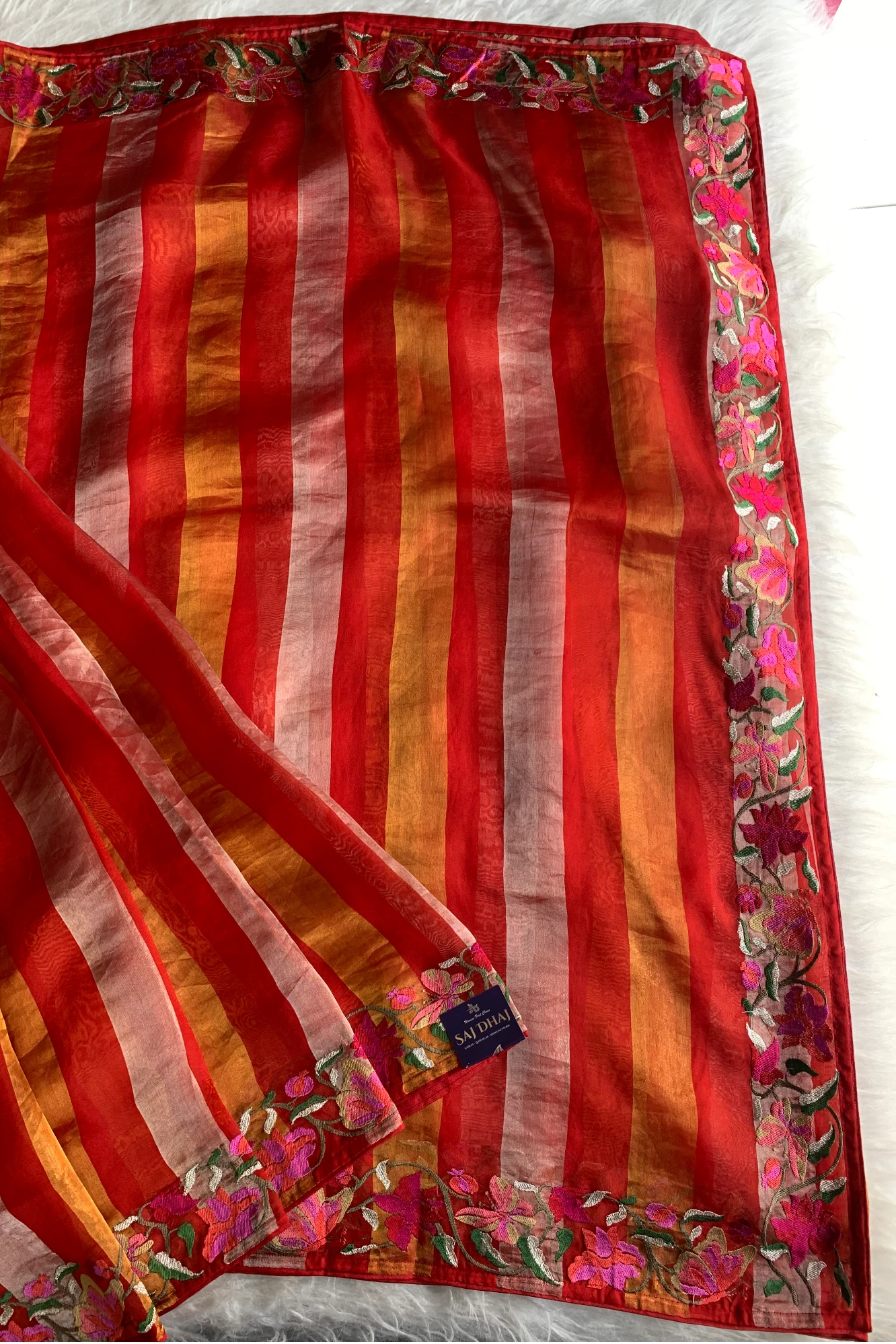Red Pure Organza Saree with Resham Border 5844 14