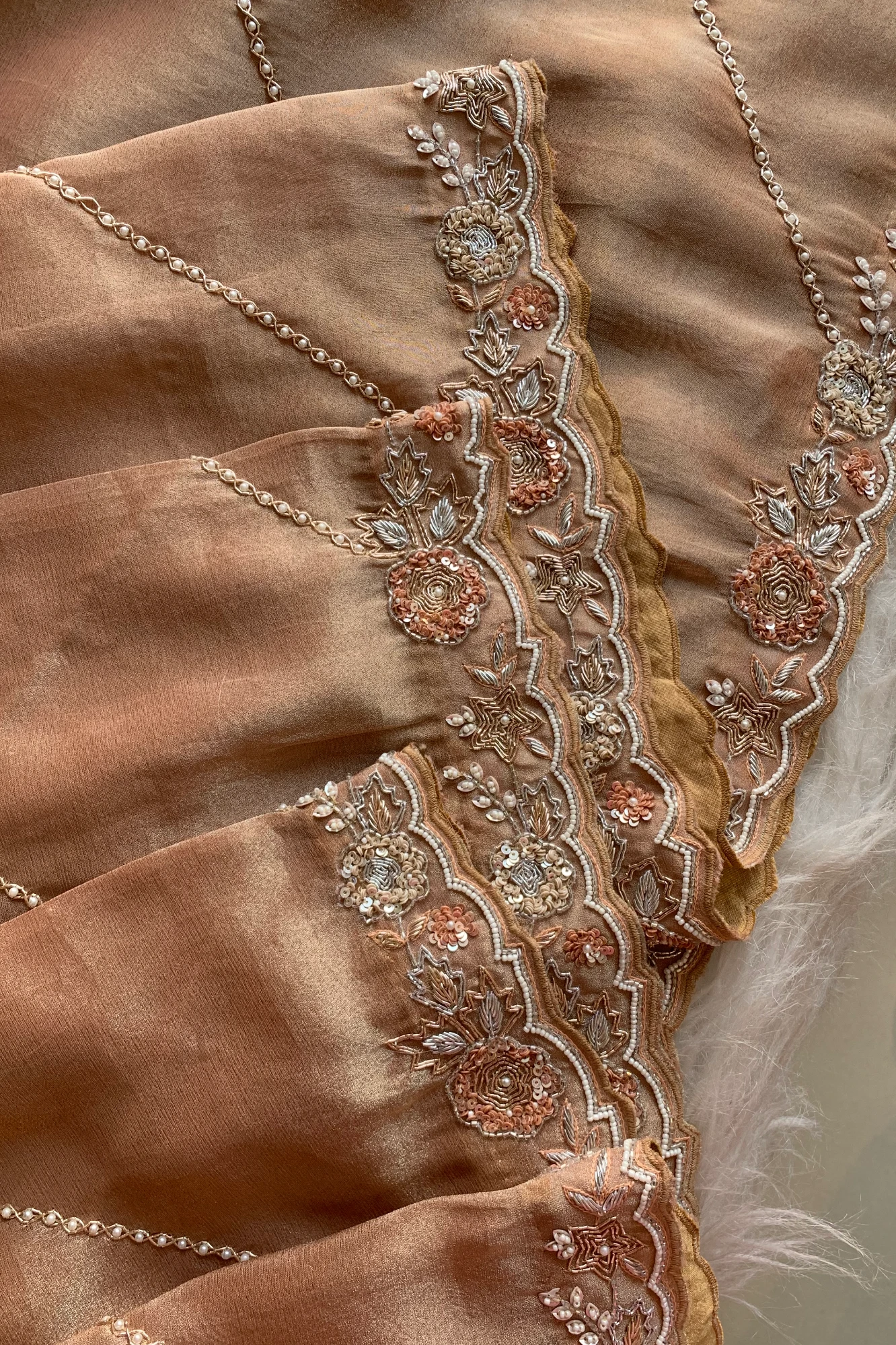 Rust Orange Tissue Saree 14600