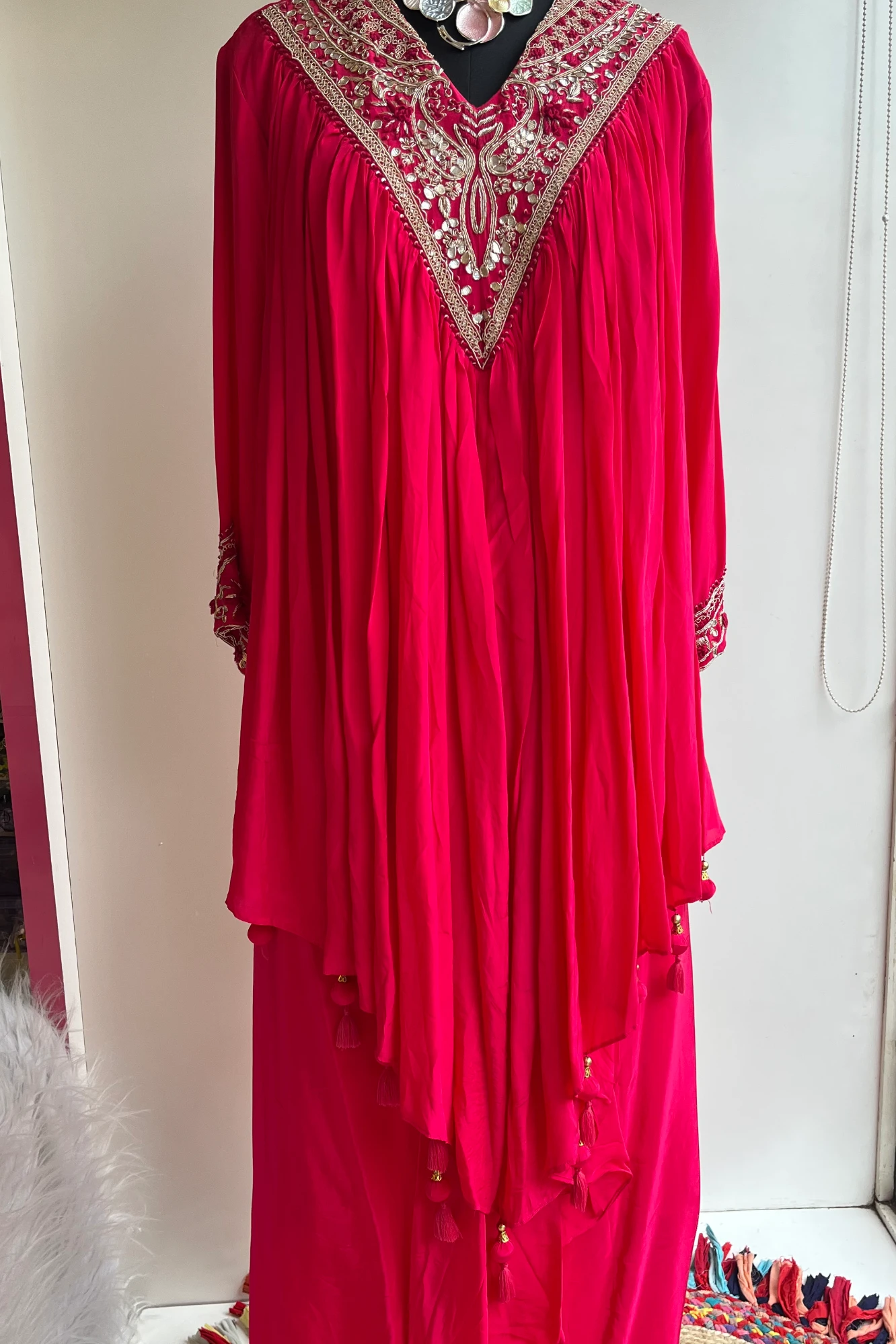 Hot Pink Designer Cowl Skirt Set with Zardosi & Thread Work 5336 01 (40)