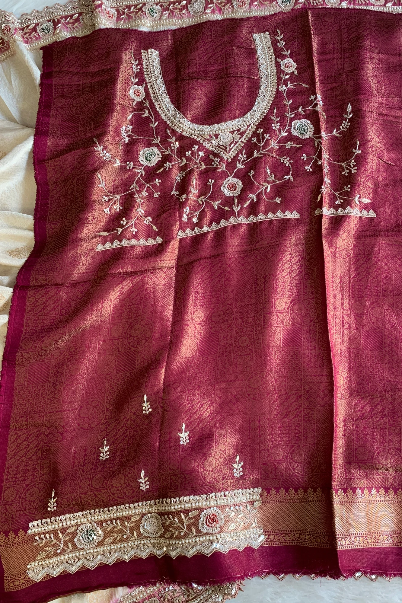 Ivory & Pink Banarasi Saree 5859 05