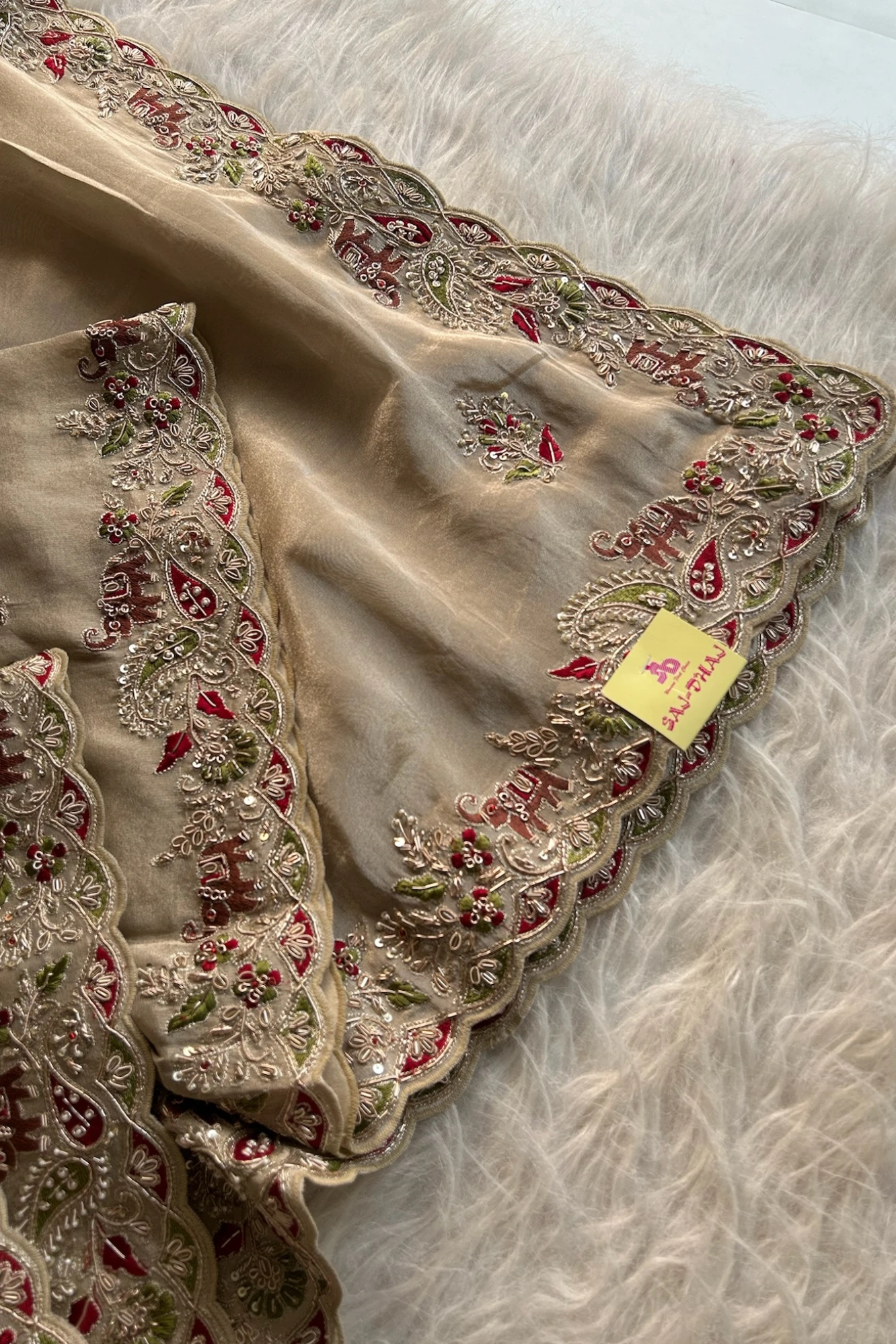 Beige Royal Motif Tissue Organza Saree 5657 07