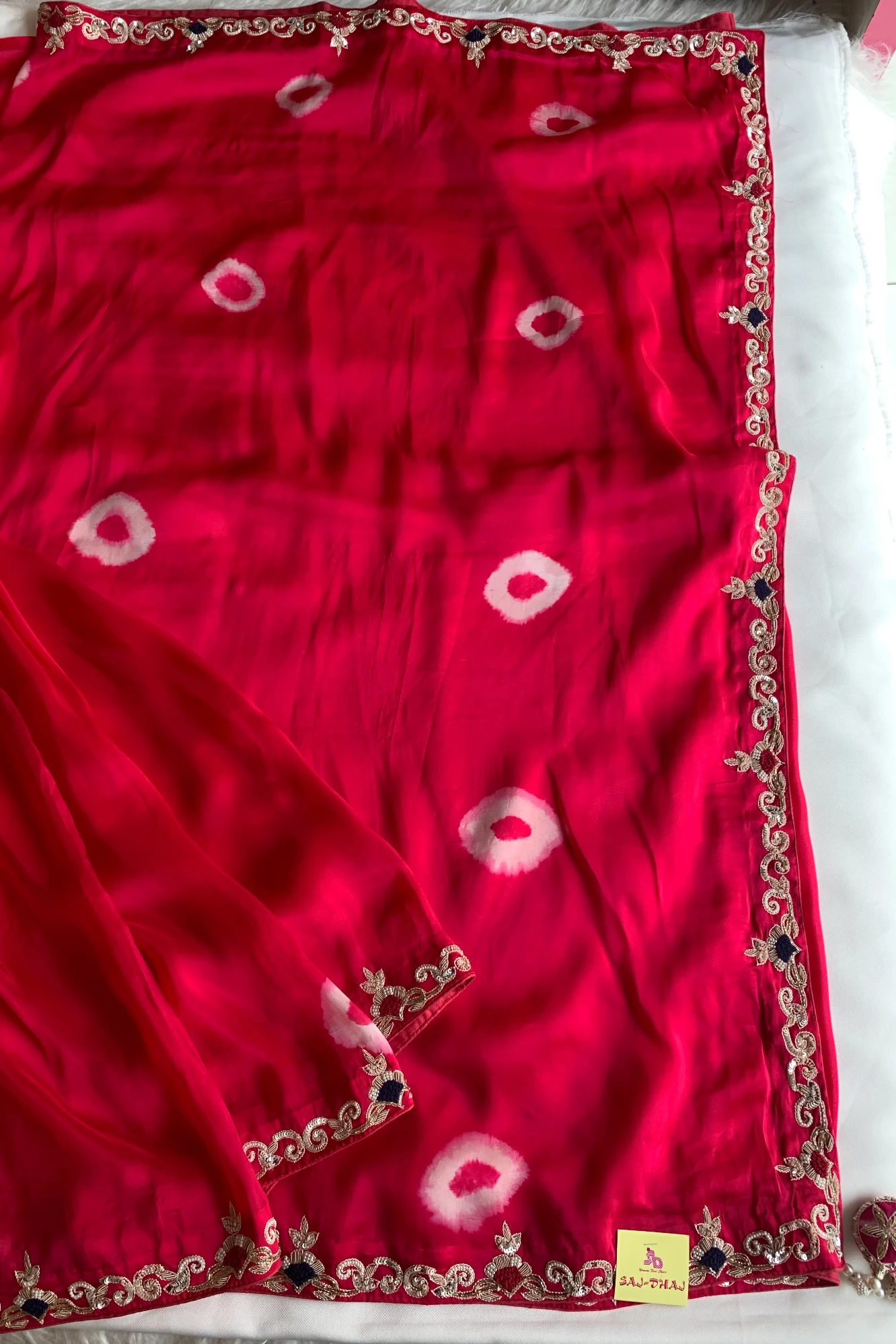 Rani Pink Habutai Silk Saree with Tie&Dye Design 5650 09