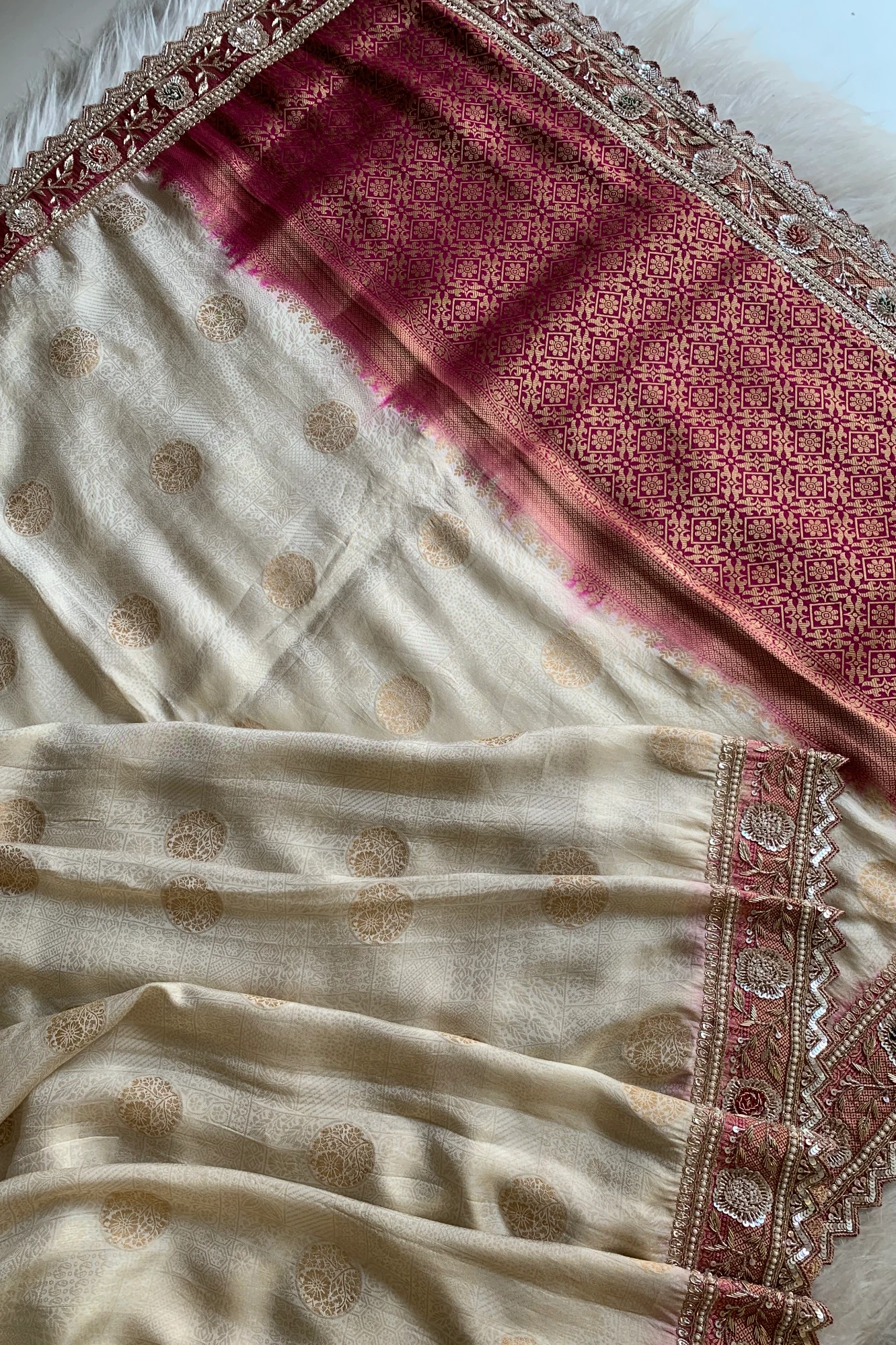 Ivory & Pink Banarasi Saree 5859 05