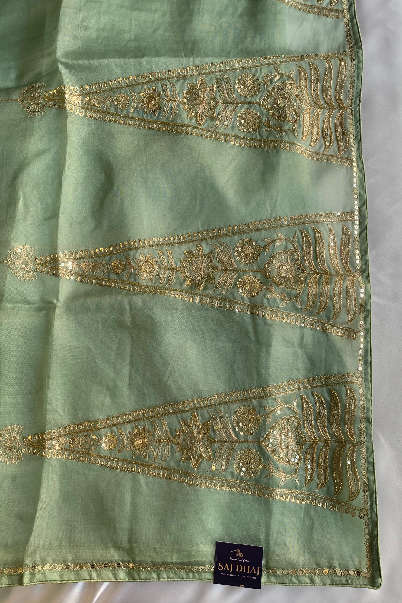 Pista Green Aari Organza Saree 5853 07