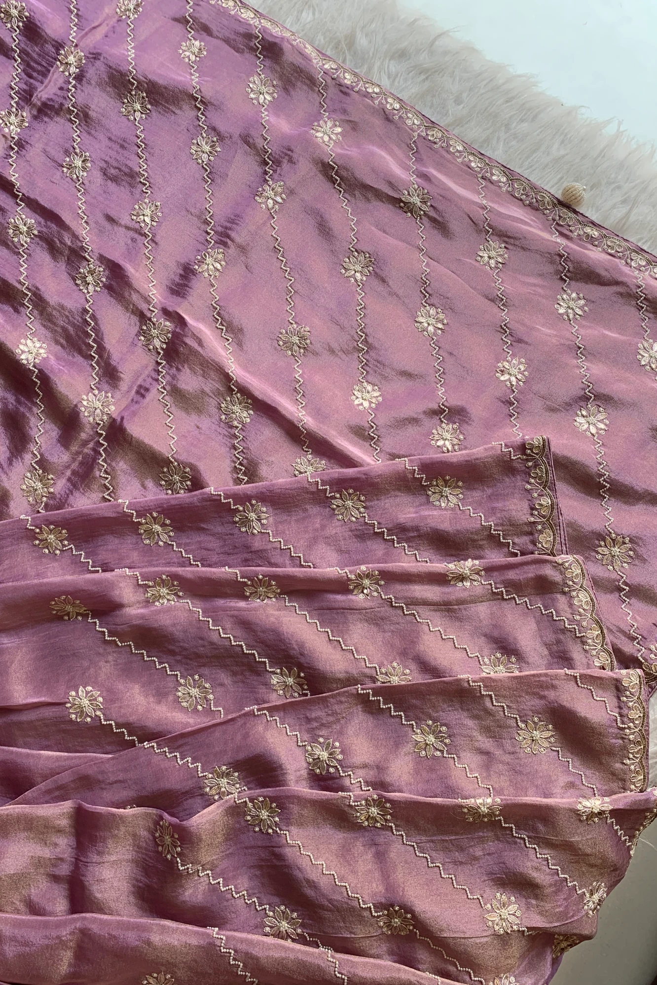 Lilac Gota Embellished Tissue Saree 5659 12