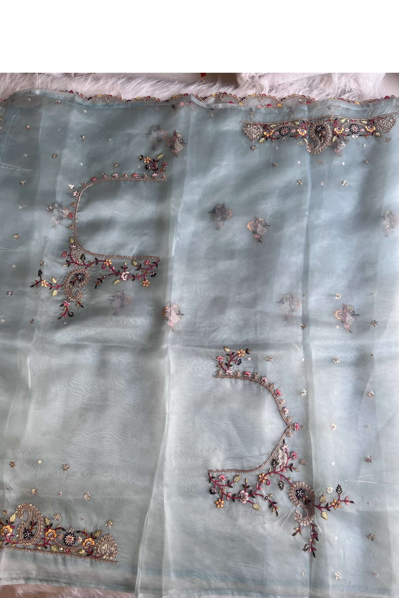 Pastel Sea Blue Reyana Organza Saree 5822 02