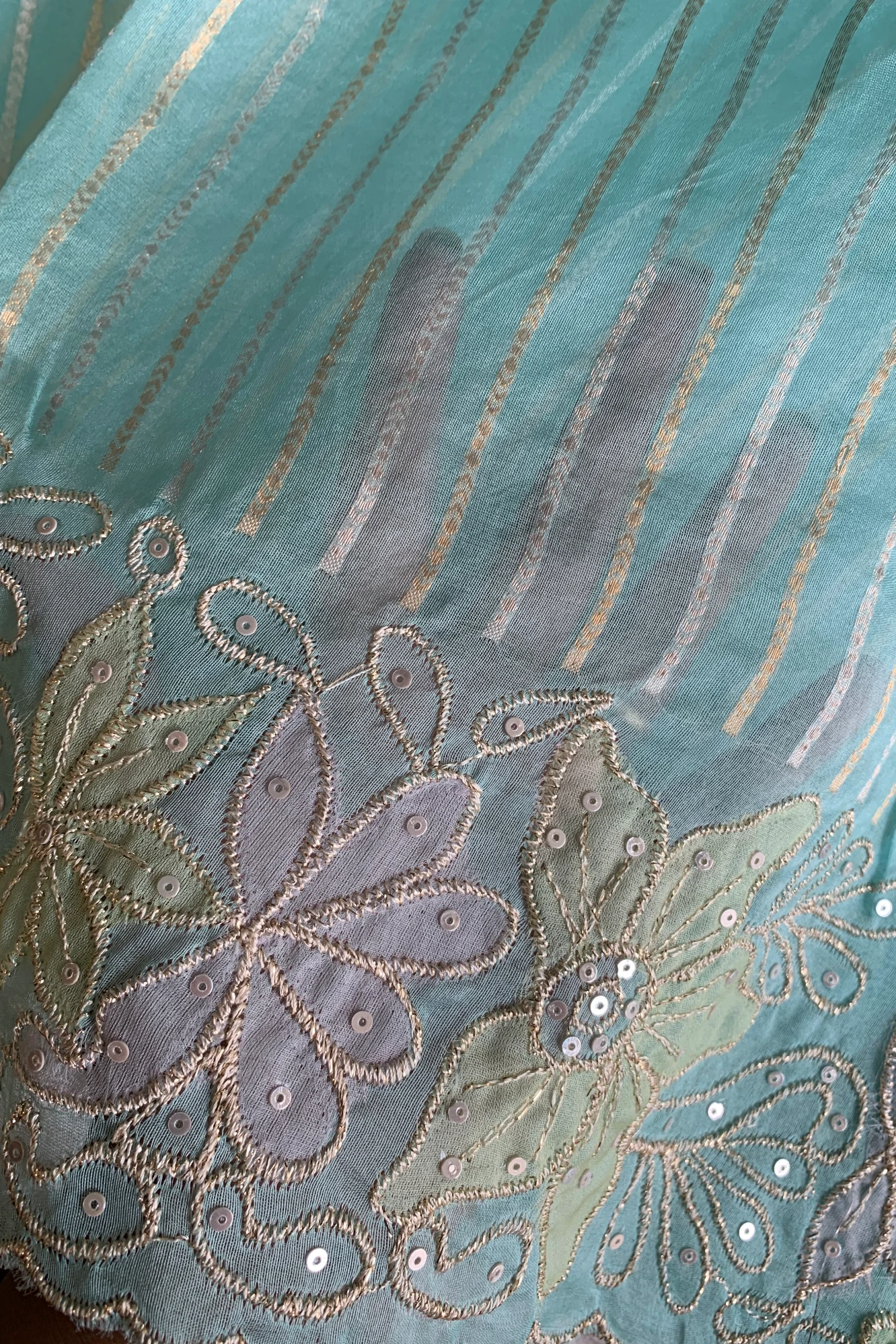 Sea Blue Applique Embellished Silk Organza Saree 5844 12