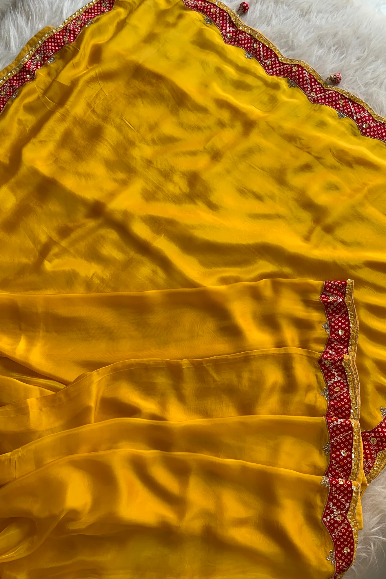 Yellow Habutai Silk Saree with Red Bandhej Border 5254 02