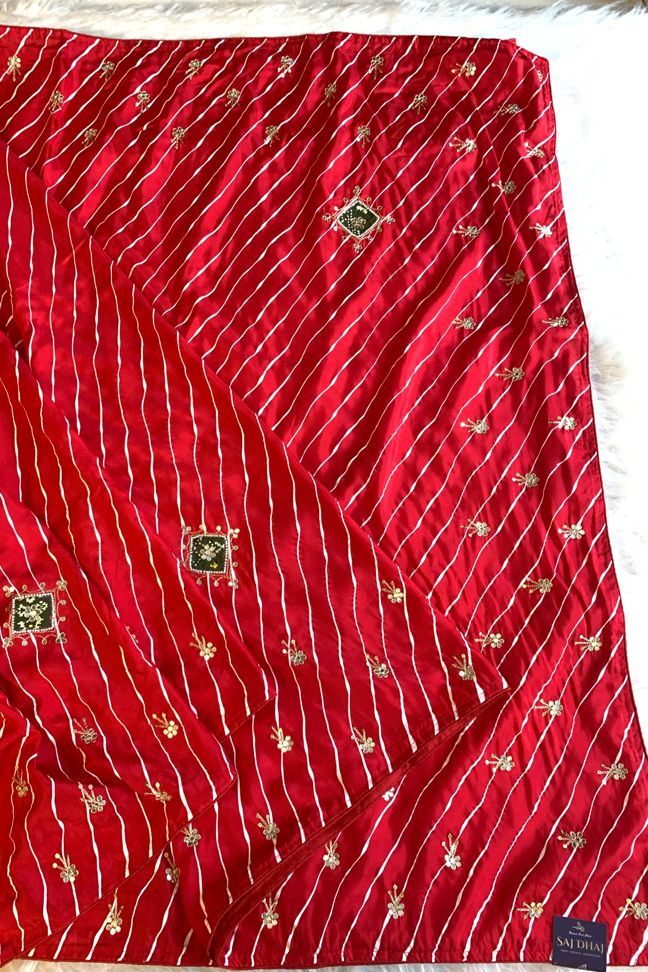 Red Leheriya Russian Silk Saree with Applique 5846 04