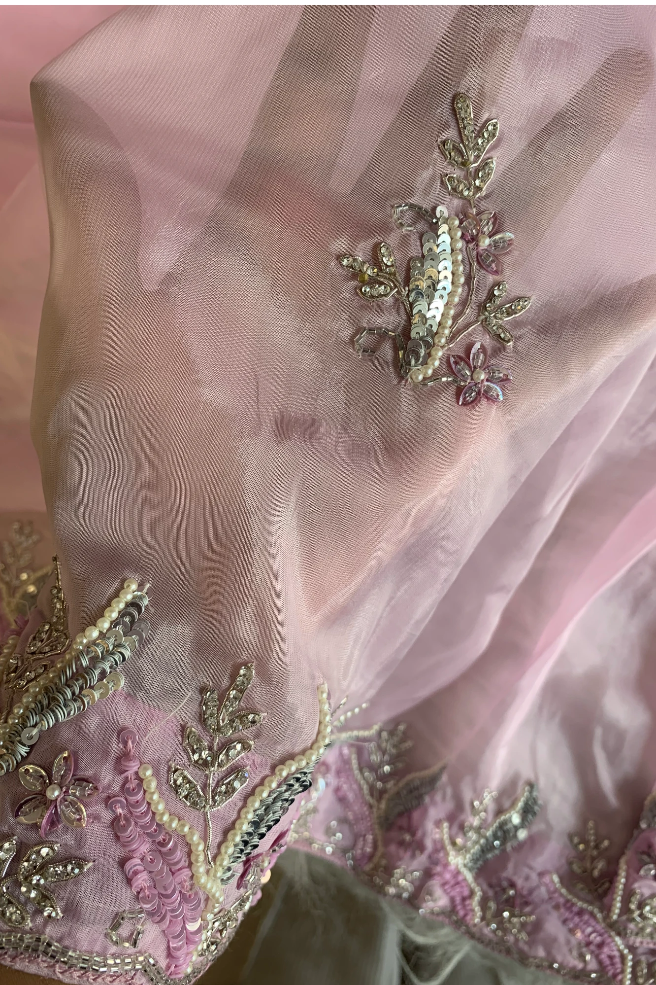 Baby Pink Embellished Habutai Silk Saree 5068 03