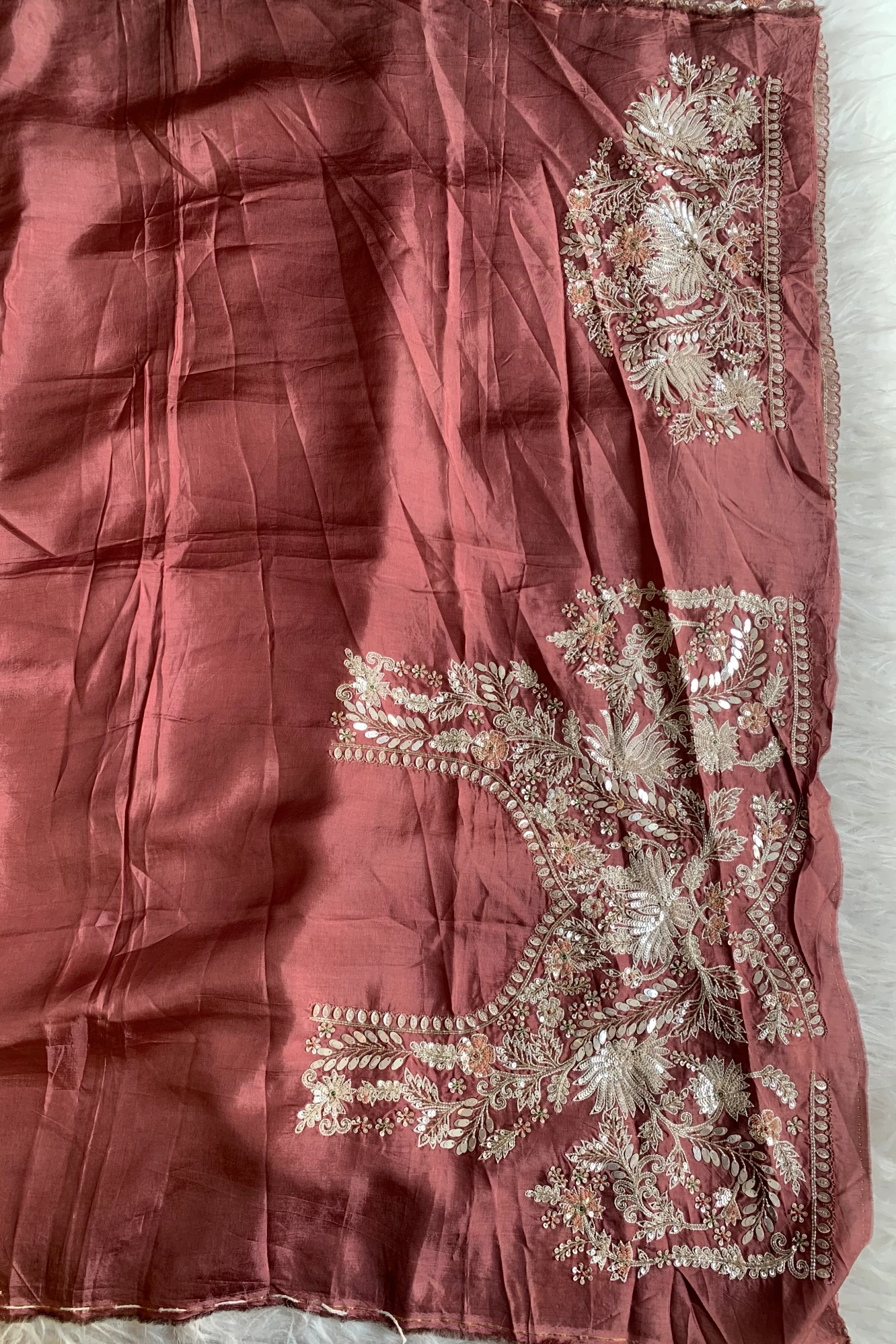 White & Brown Tissue Saree 5659 07