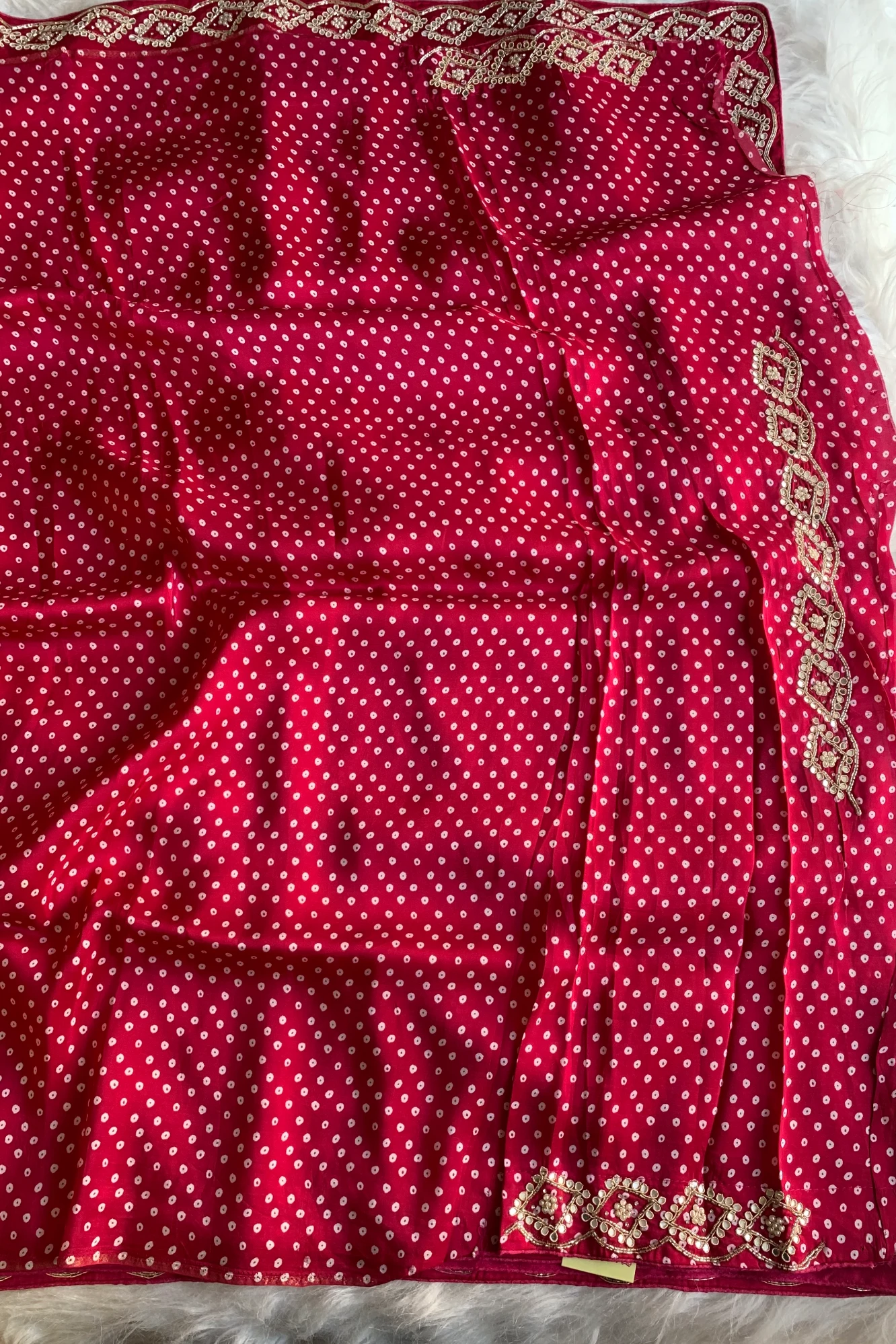 Rani Pink Printed Bandhej Russian Silk Saree 5308 07